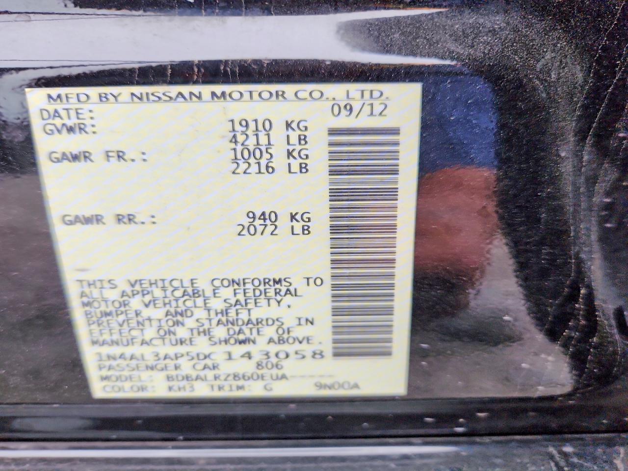 2013 Nissan Altima Black vin: 1N4AL3AP5DC143058