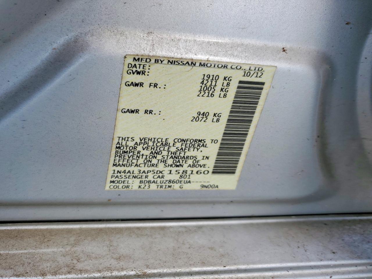 2013 Nissan Altima 2.5 Silver vin: 1N4AL3AP5DC158160