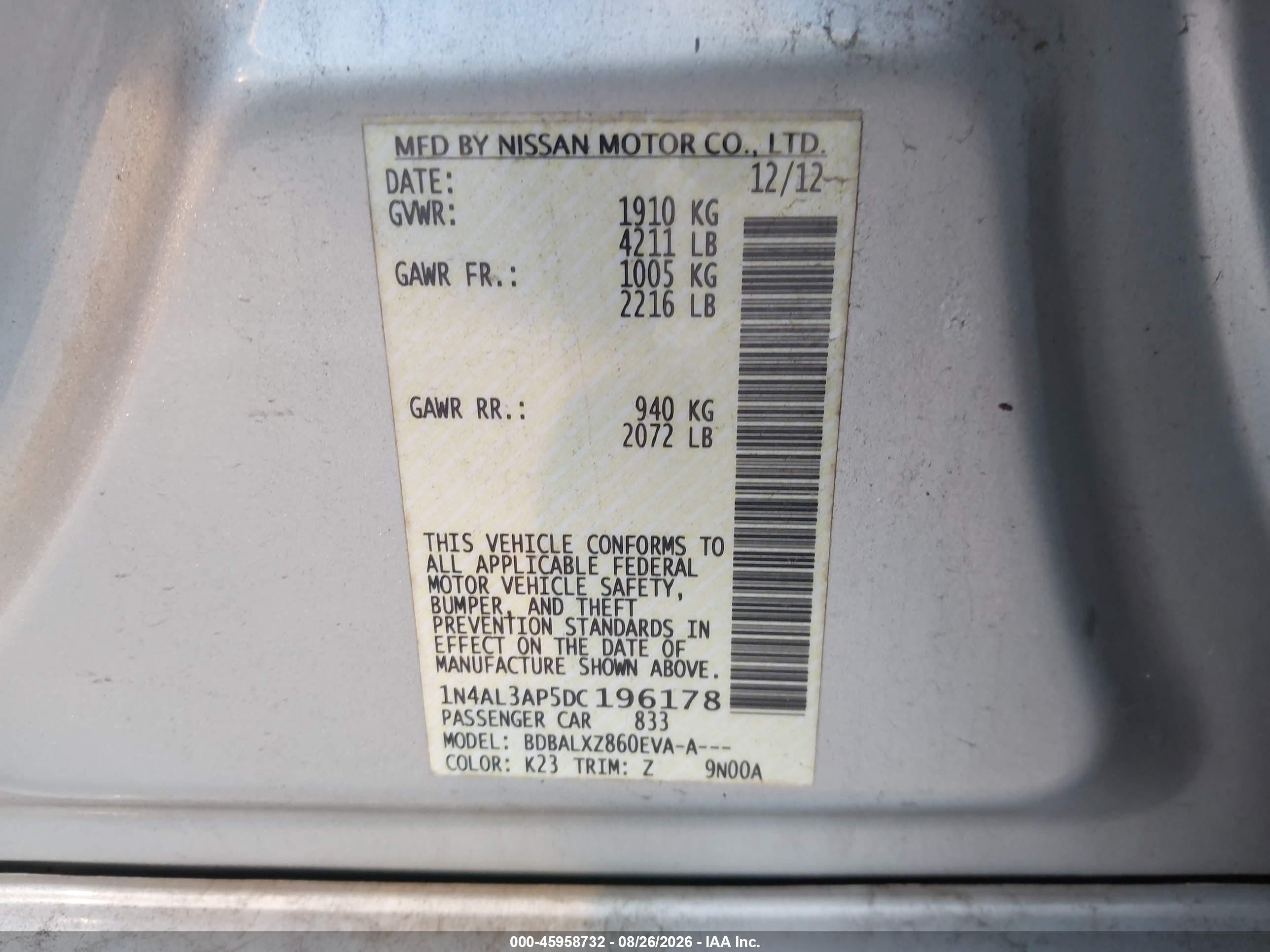 2013 Nissan Altima 2.5 Sl Серебряный vin: 1N4AL3AP5DC196178