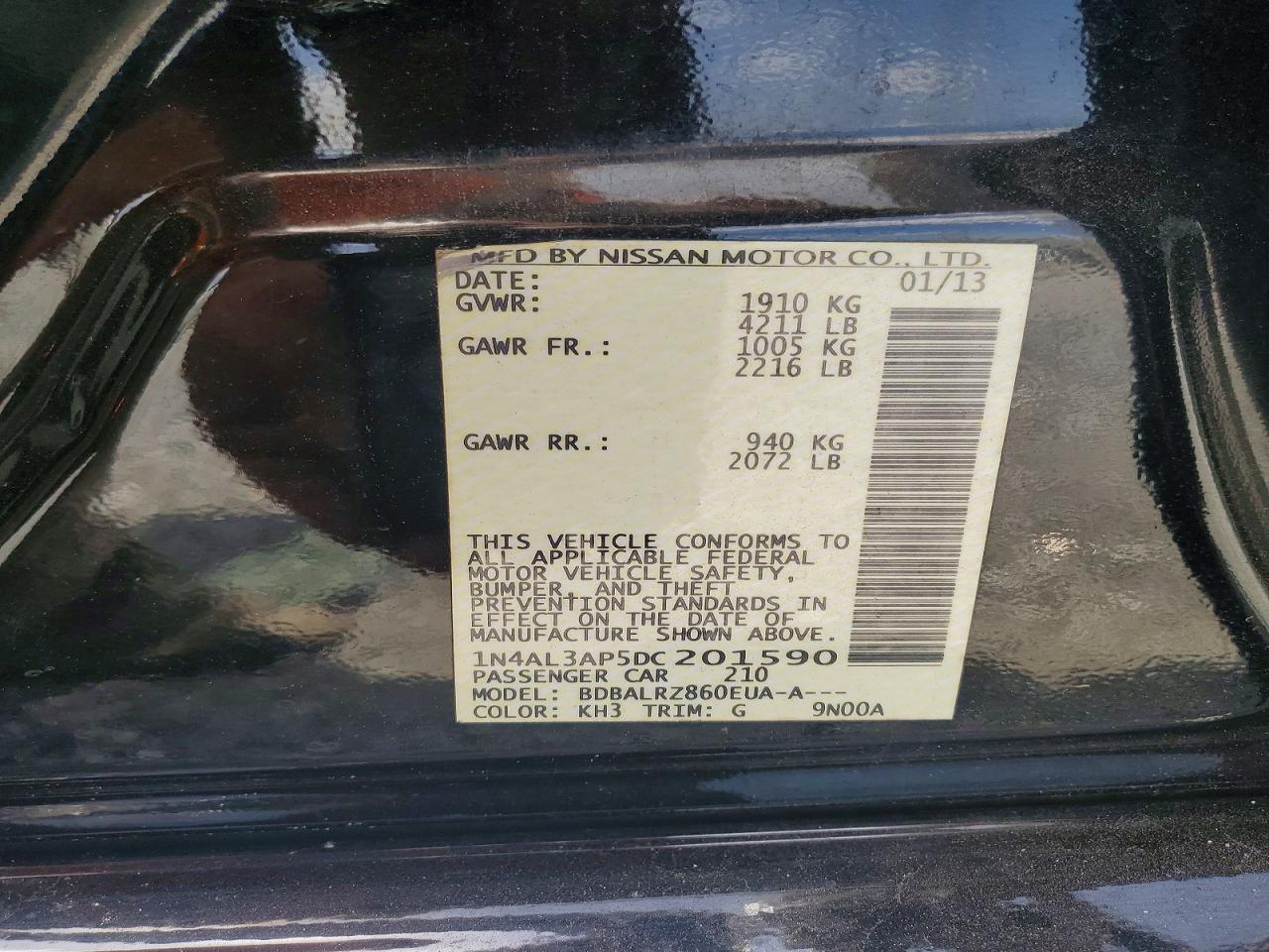 2013 Nissan Altima 2.5 Black vin: 1N4AL3AP5DC201590