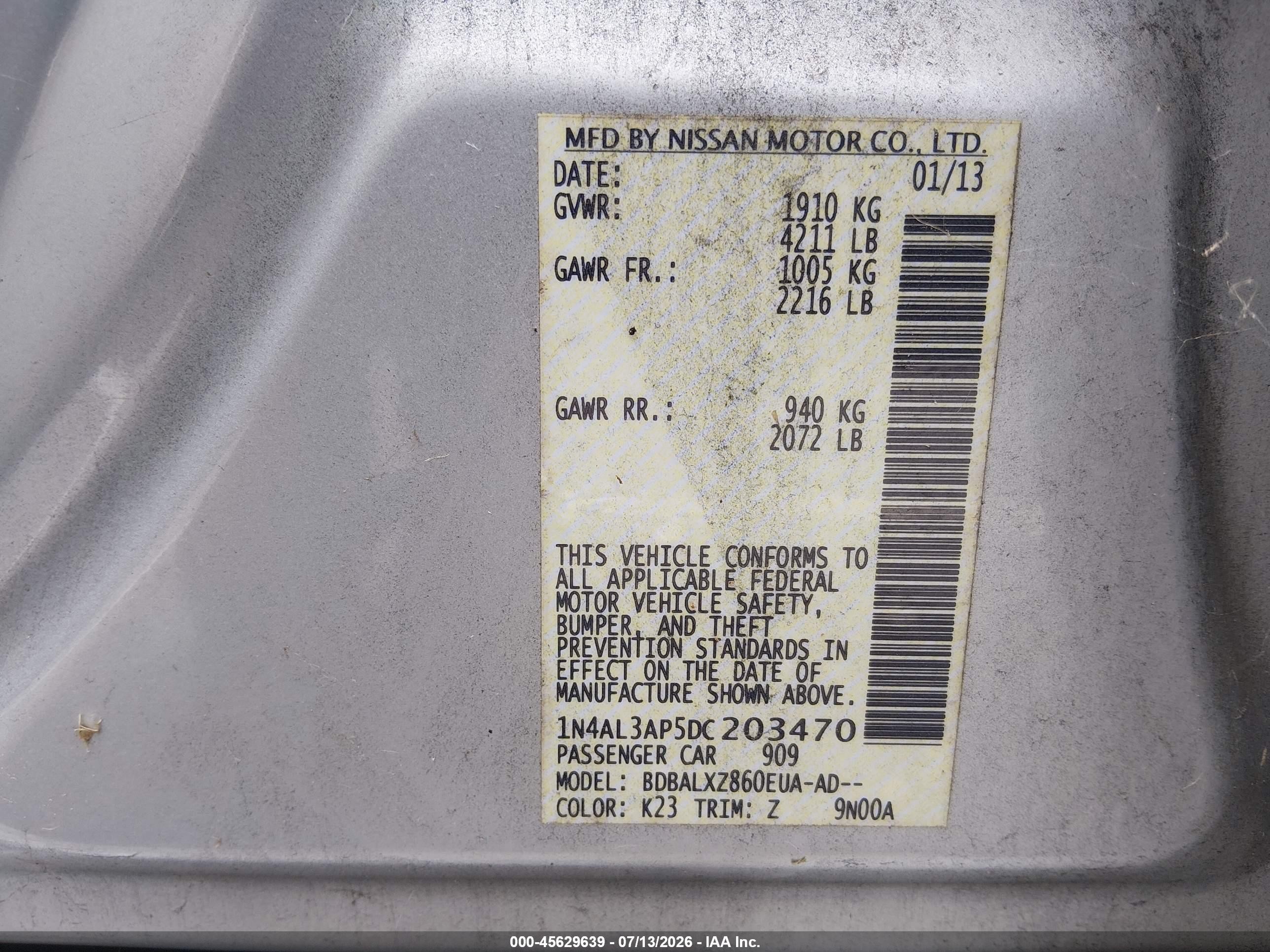 2013 Nissan Altima 2.5 Sl Gray vin: 1N4AL3AP5DC203470