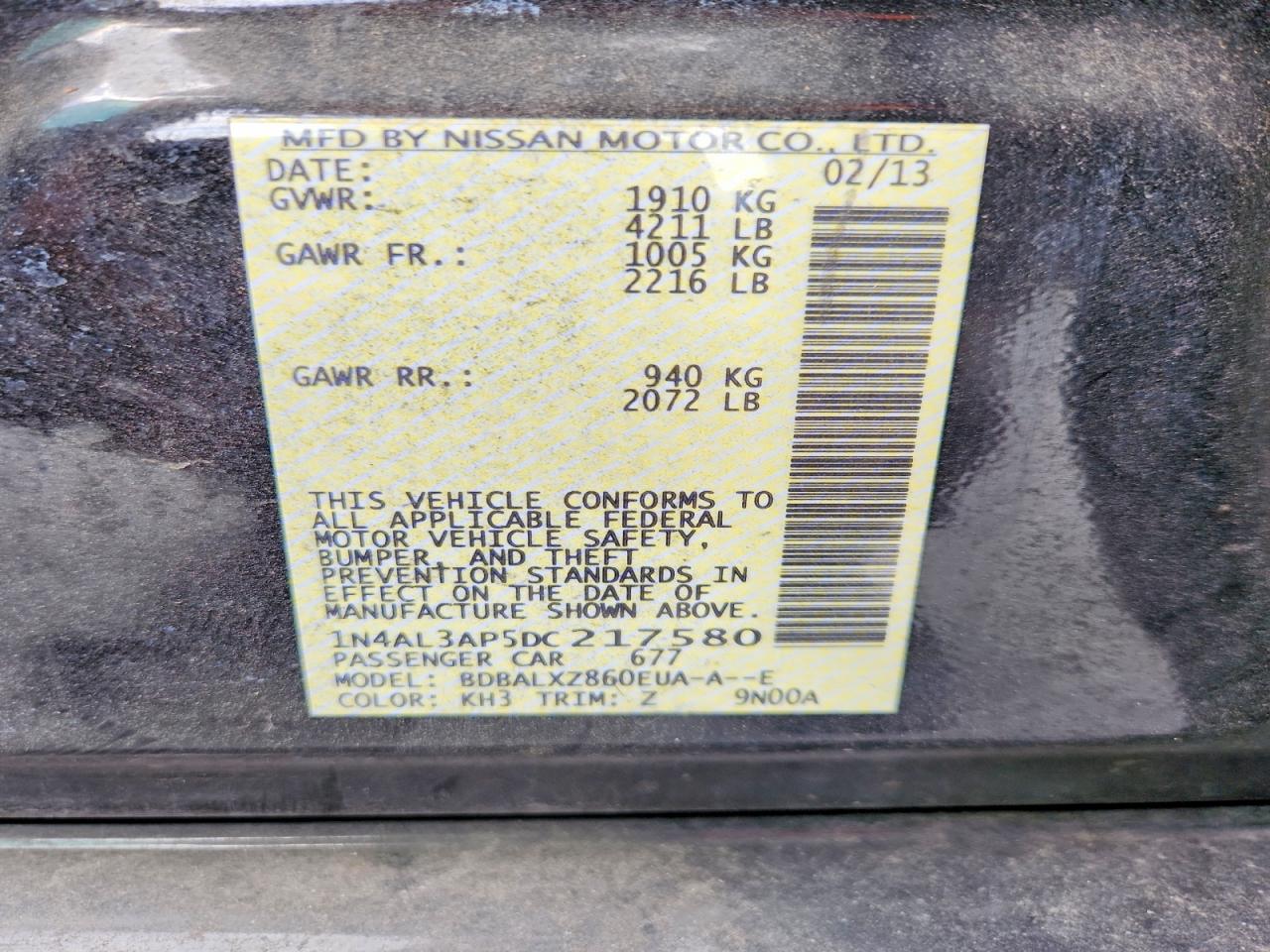 2013 Nissan Altima 2.5 Black vin: 1N4AL3AP5DC217580