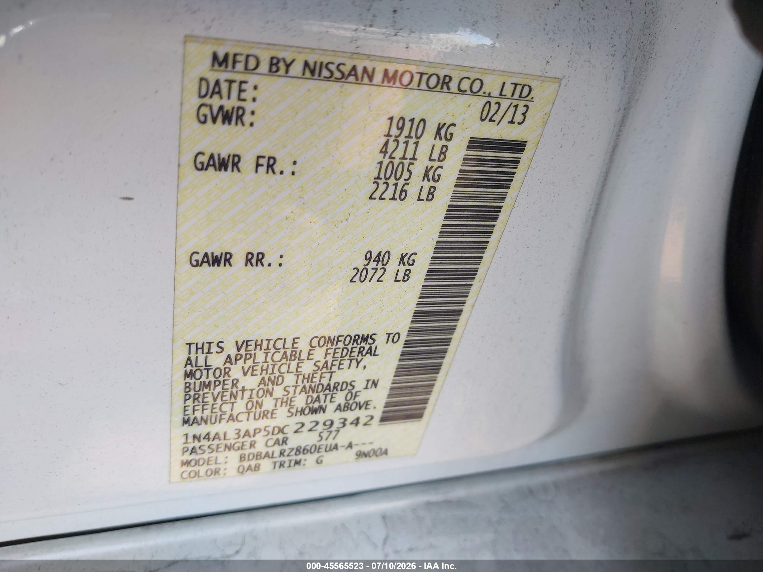 2013 Nissan Altima 2.5 S Белый vin: 1N4AL3AP5DC229342