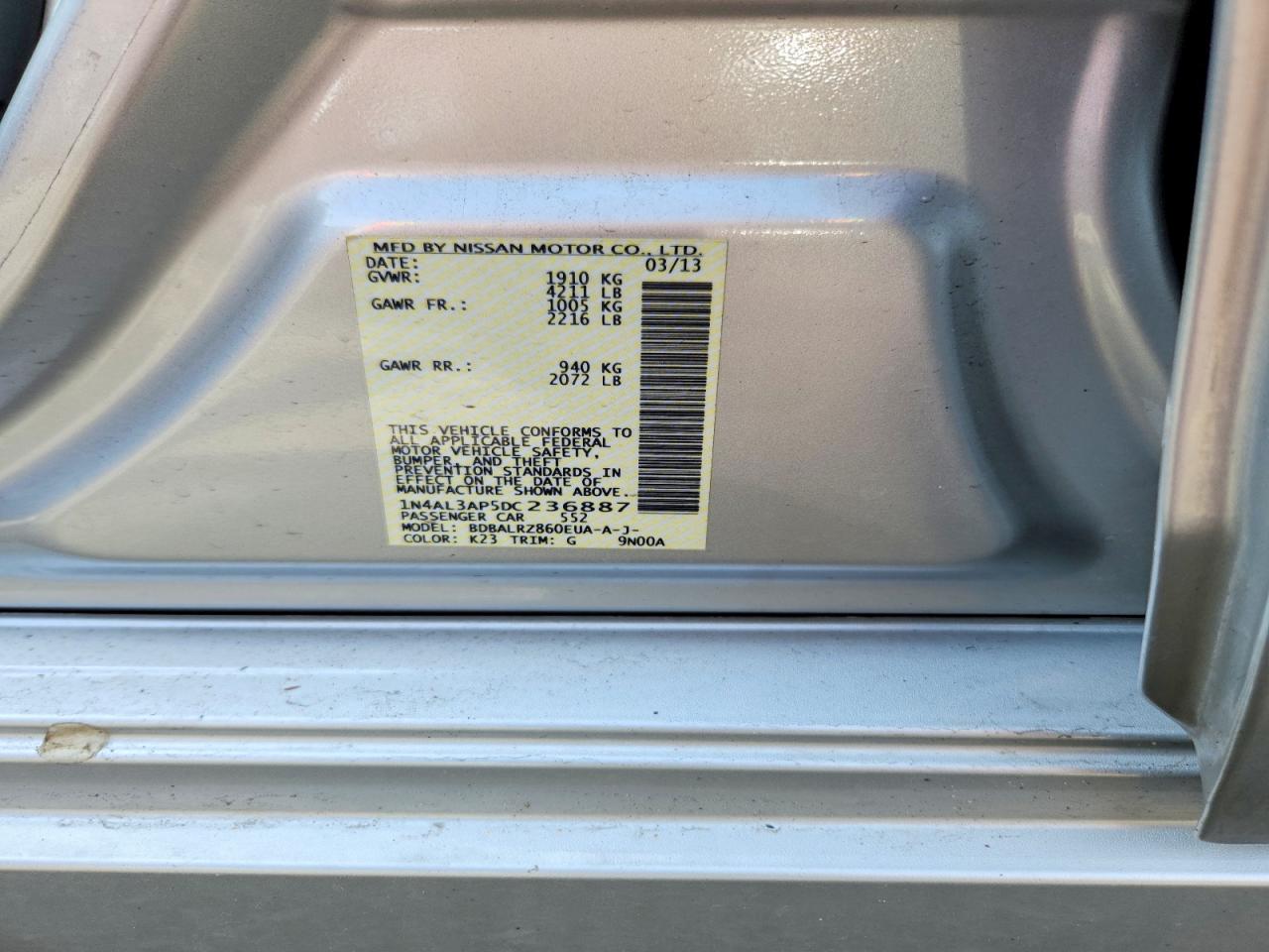 2013 Nissan Altima 2.5 Silver vin: 1N4AL3AP5DC236887