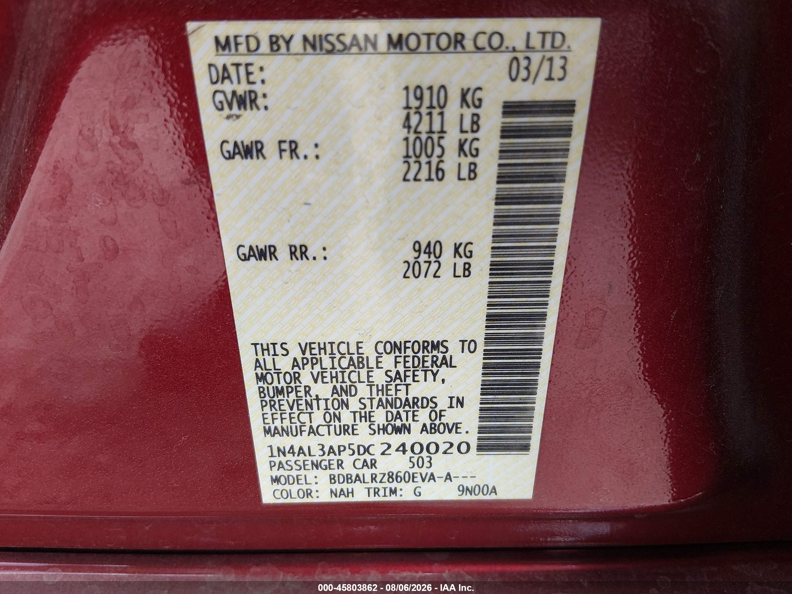 2013 Nissan Altima 2.5 S Burgundy vin: 1N4AL3AP5DC240020
