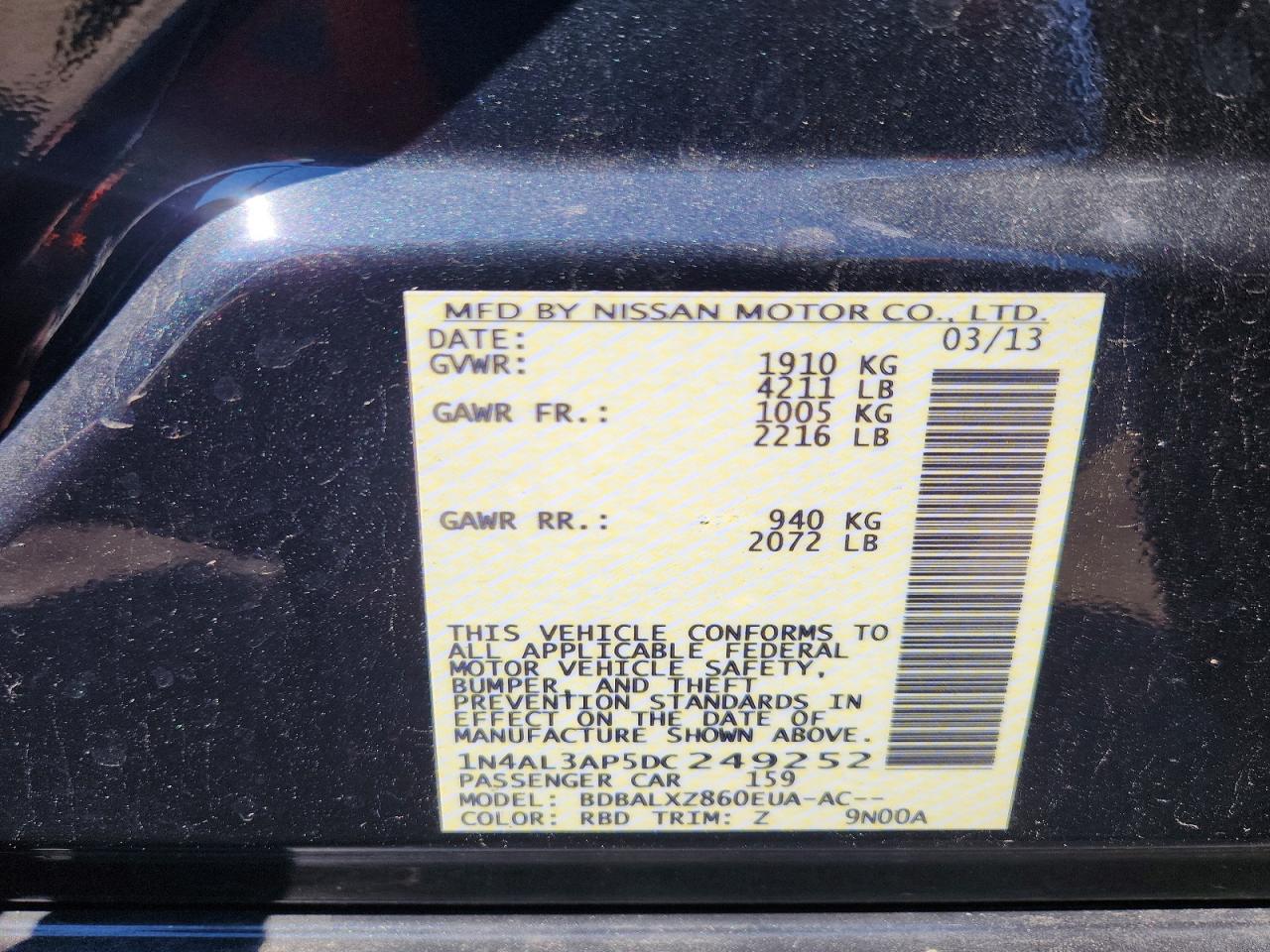 2013 Nissan Altima 2.5 Gray vin: 1N4AL3AP5DC249252