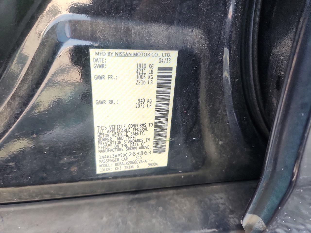 2013 Nissan Altima 2.5 Black vin: 1N4AL3AP5DC263863