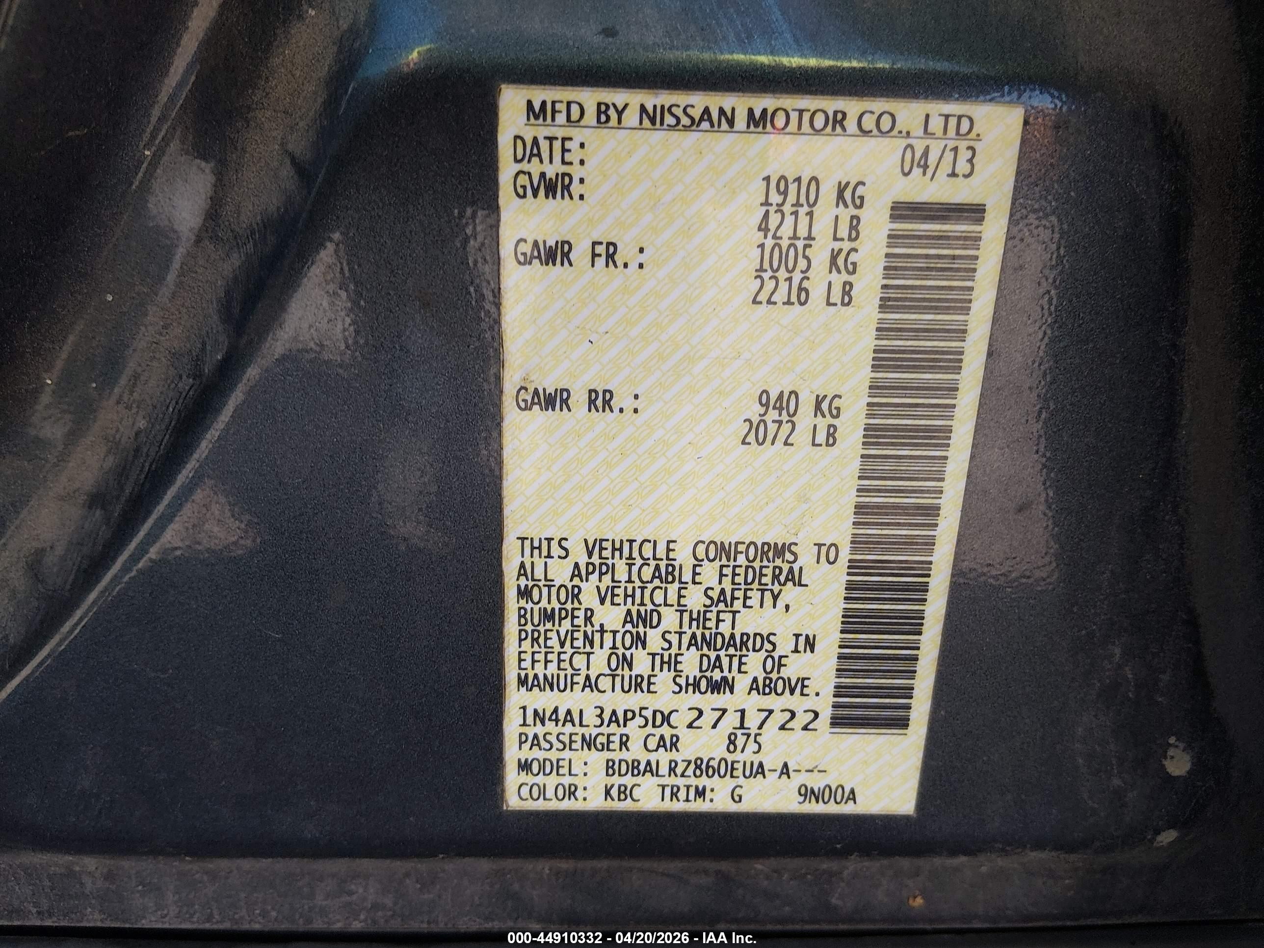 2013 Nissan Altima 2.5 S Black vin: 1N4AL3AP5DC271722