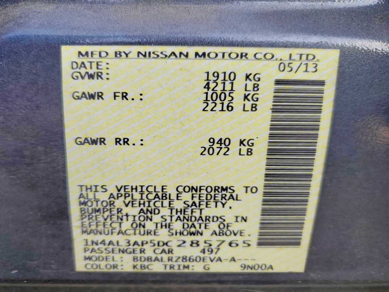 2013 Nissan Altima Gray vin: 1N4AL3AP5DC285765