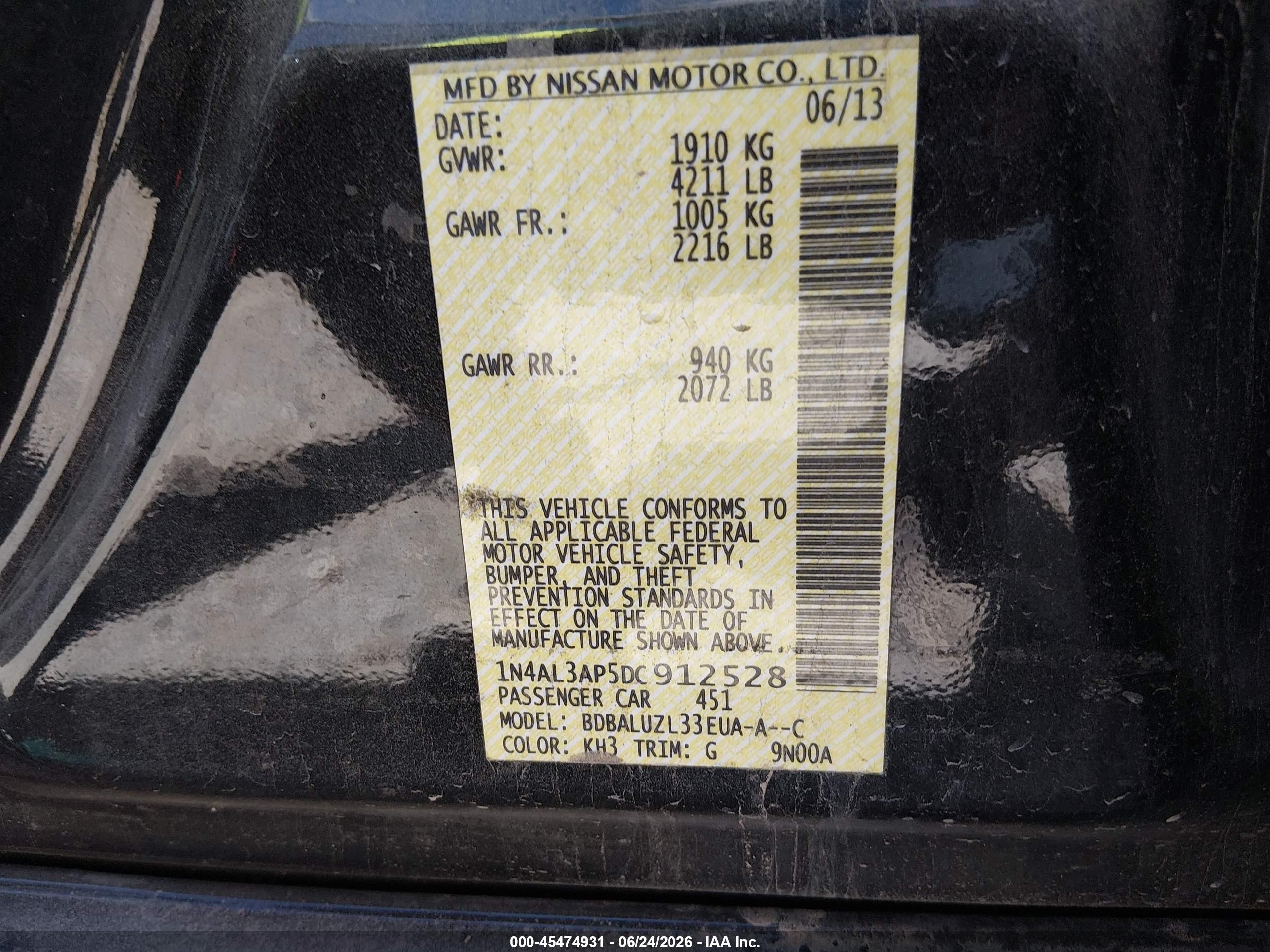2013 Nissan Altima 2.5 Sv Black vin: 1N4AL3AP5DC912528