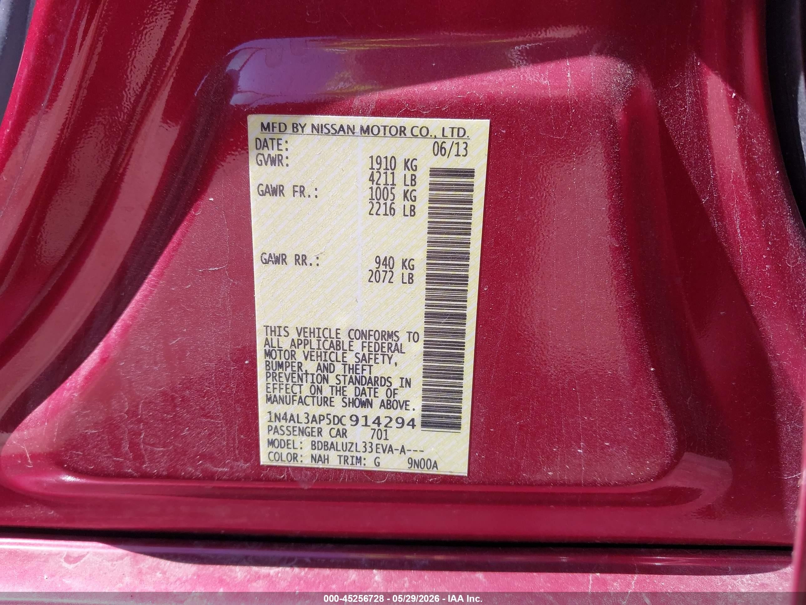 2013 Nissan Altima 2.5 Sv Red vin: 1N4AL3AP5DC914294