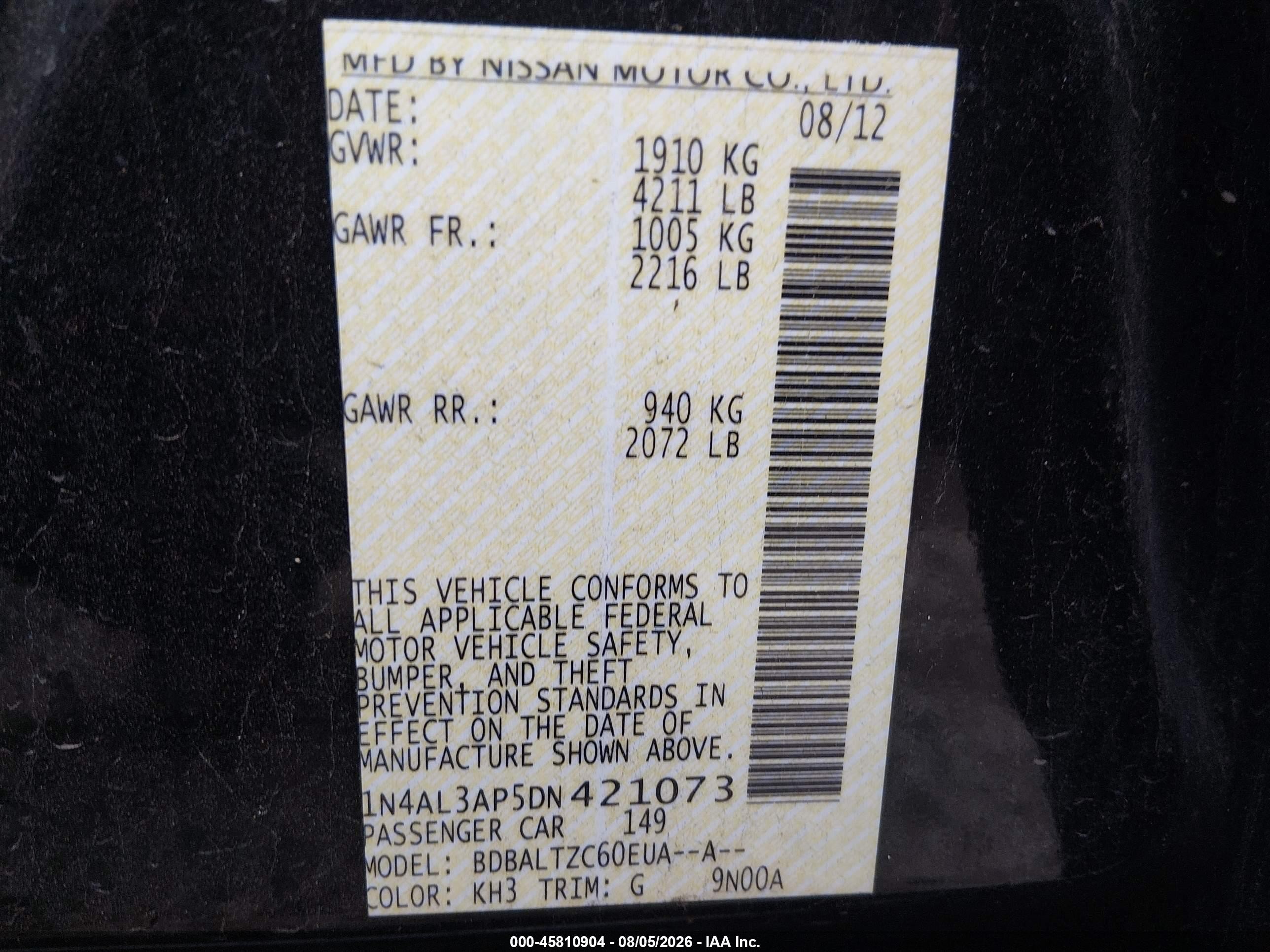 2013 Nissan Altima 2.5 Sv Black vin: 1N4AL3AP5DN421073