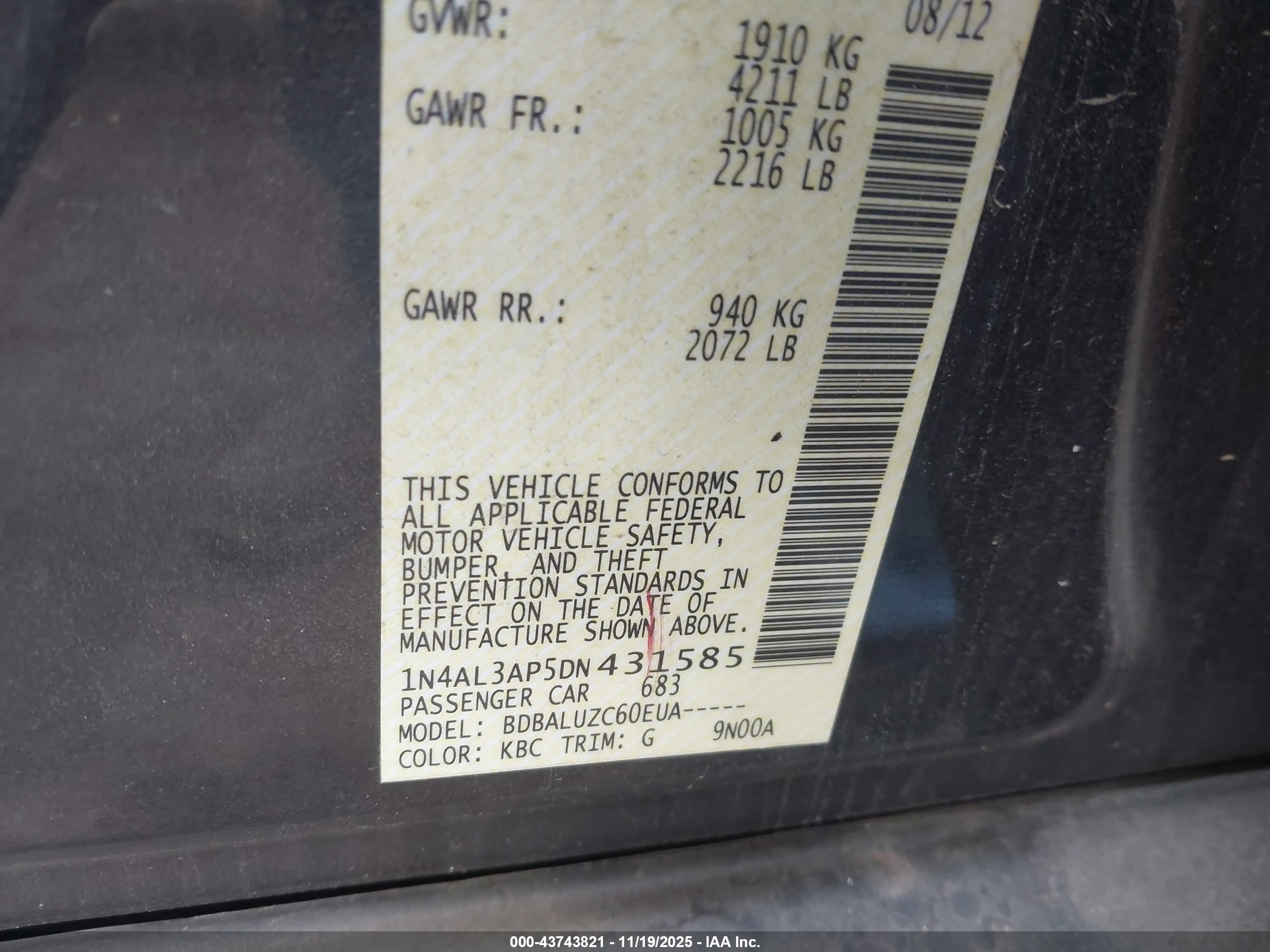 2013 Nissan Altima 2.5 Sv Серый vin: 1N4AL3AP5DN431585