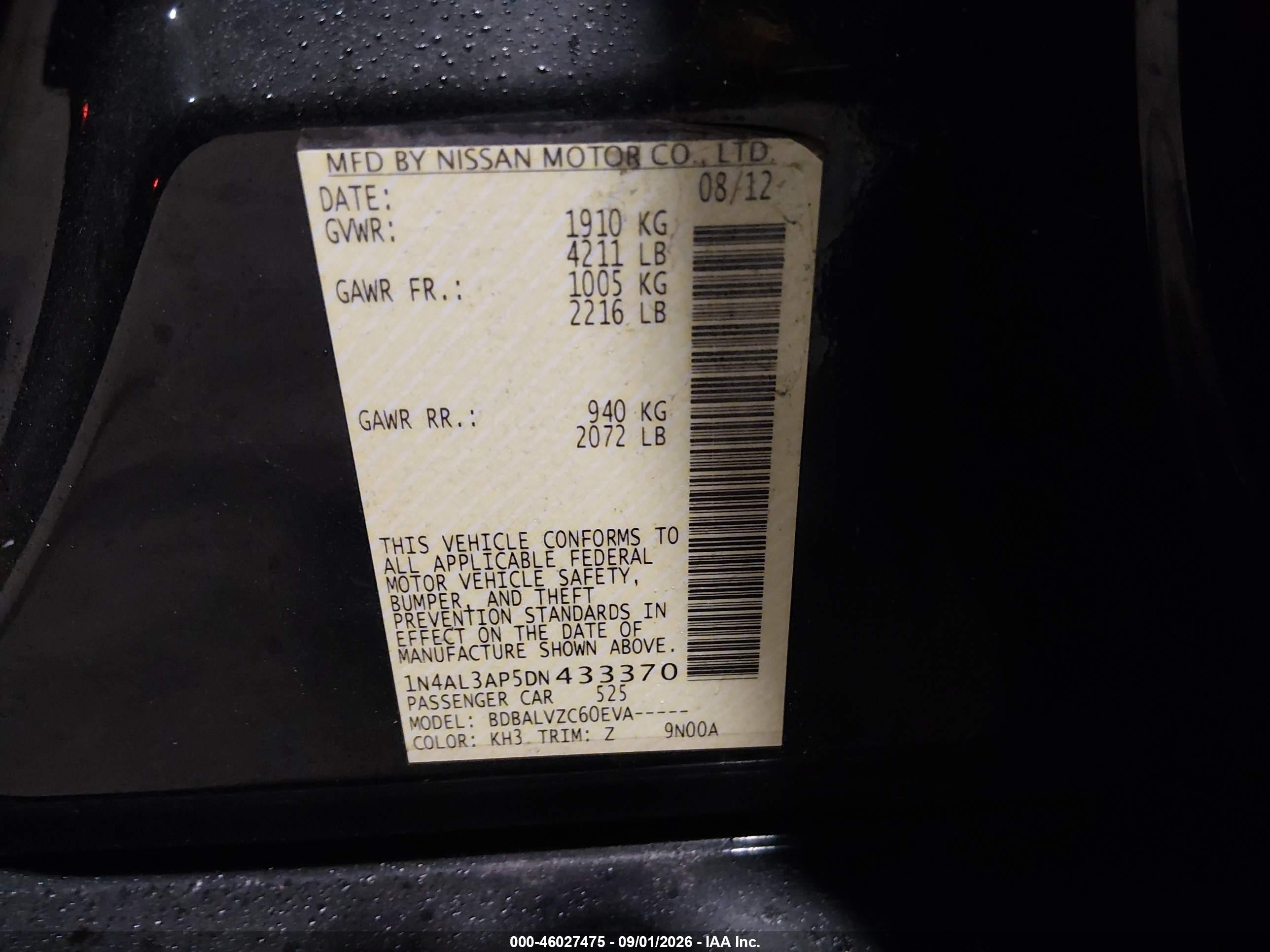2013 Nissan Altima 2.5 Sl Black vin: 1N4AL3AP5DN433370