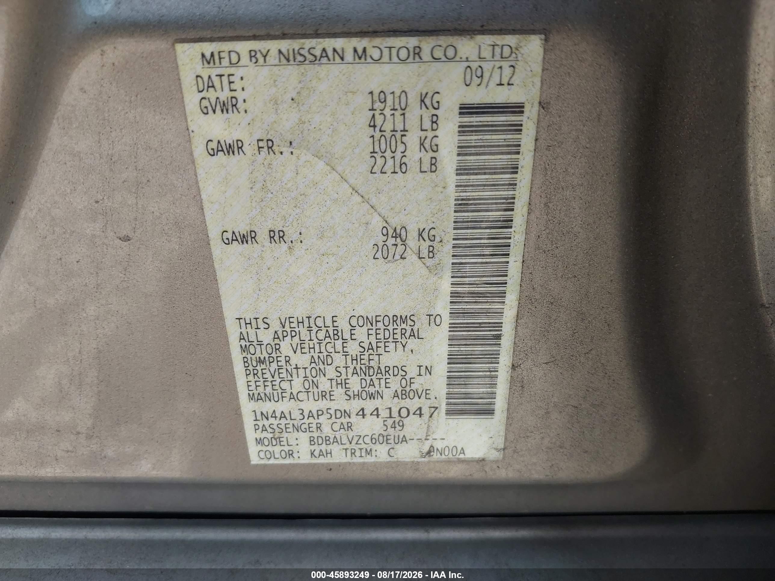 2013 Nissan Altima 2.5 Sl Бежевый vin: 1N4AL3AP5DN441047