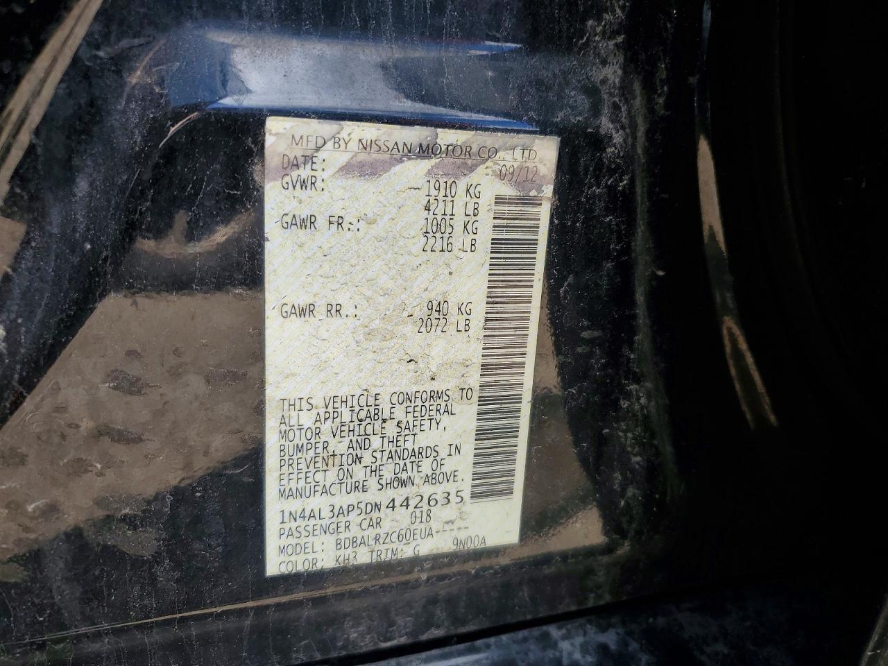 2013 Nissan Altima 2.5 Black vin: 1N4AL3AP5DN442635