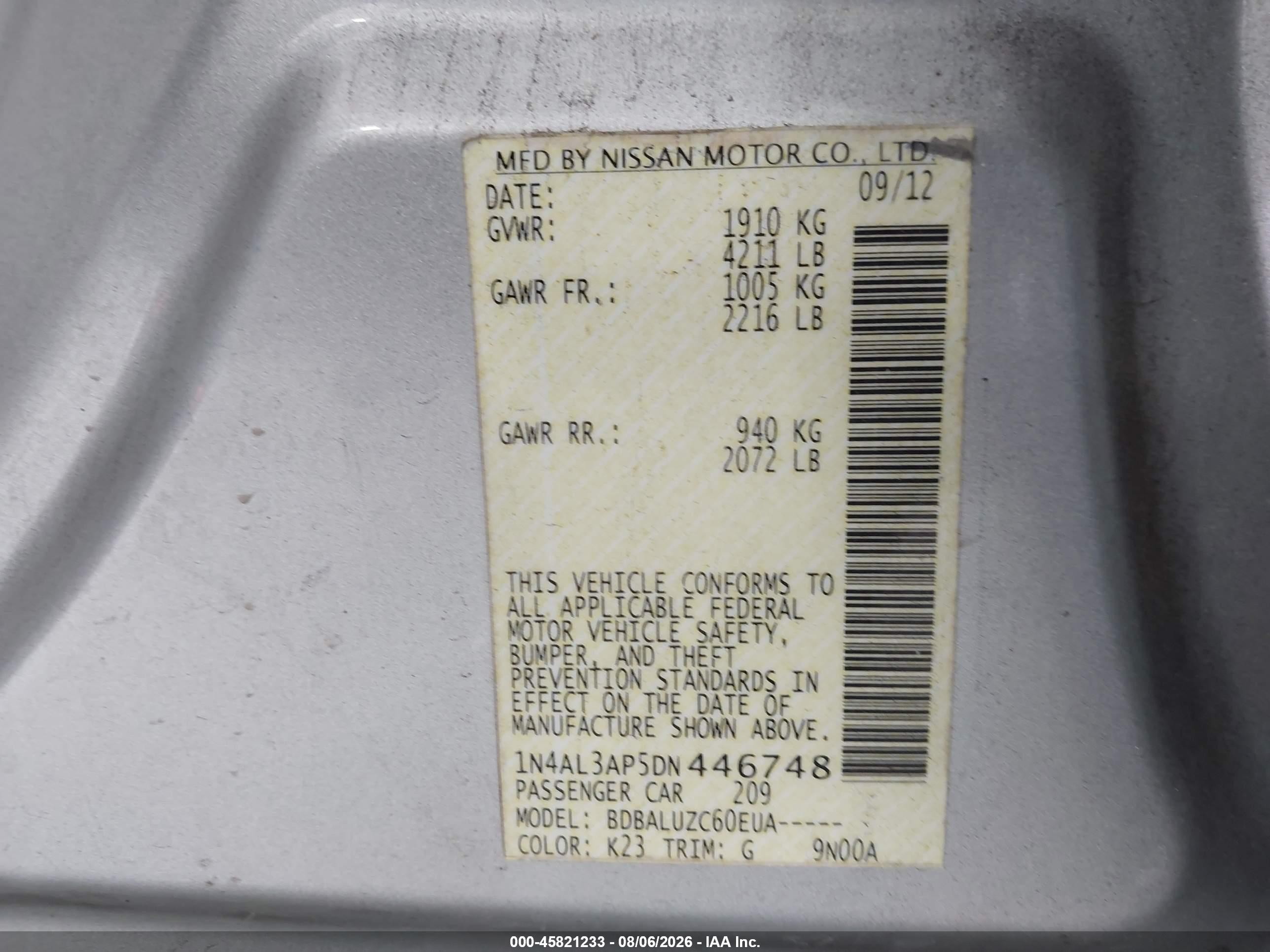 2013 Nissan Altima 2.5 Sv Silver vin: 1N4AL3AP5DN446748