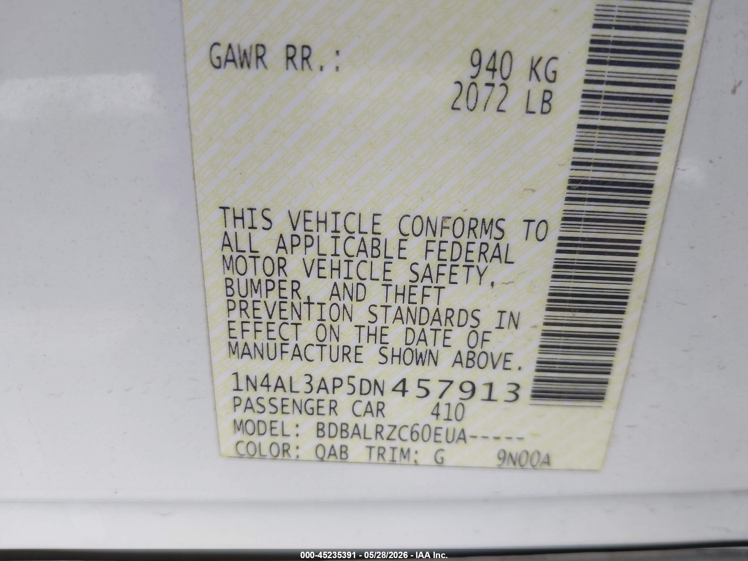 2013 Nissan Altima 2.5 S Белый vin: 1N4AL3AP5DN457913