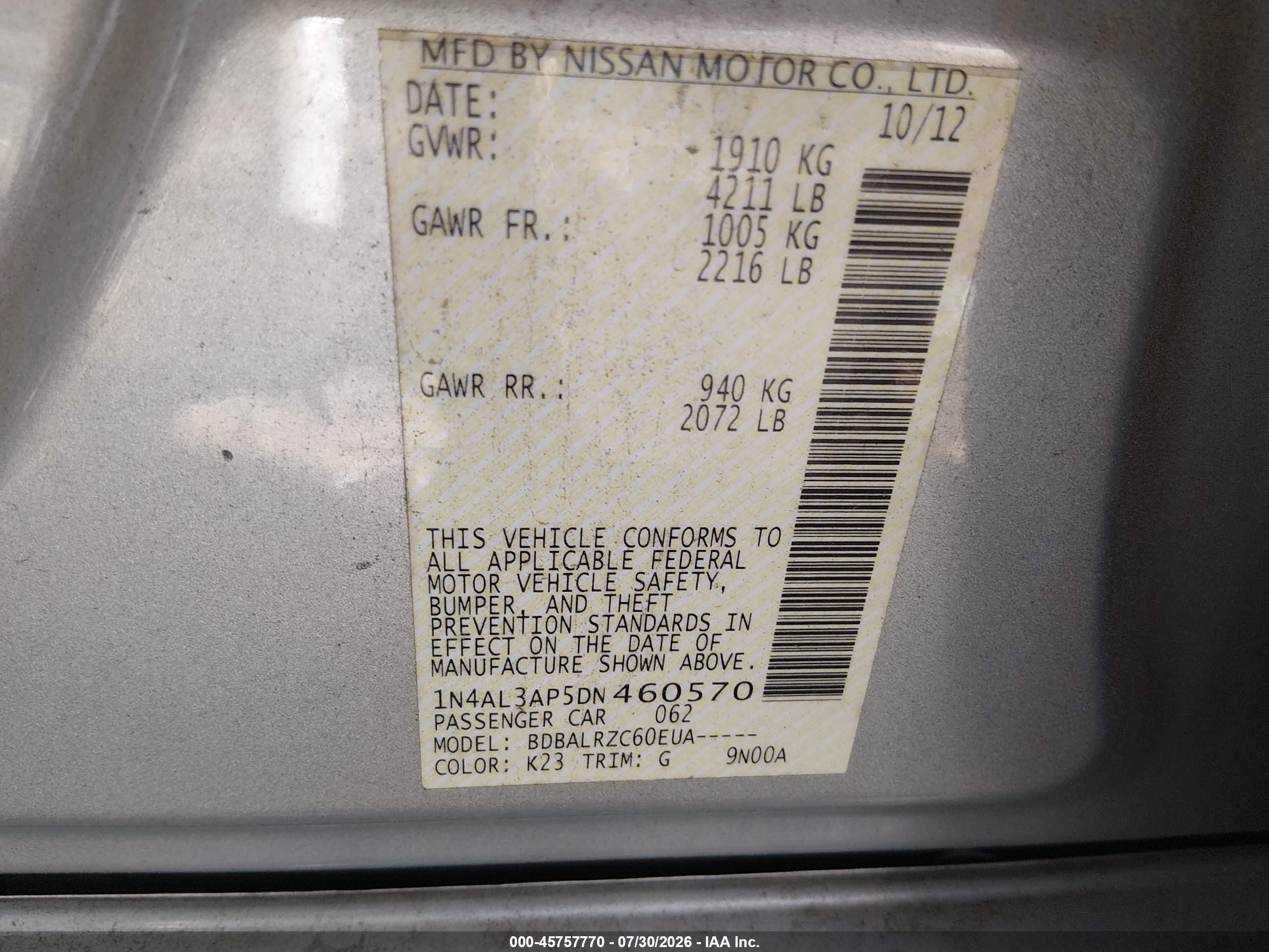 2013 Nissan Altima 2.5 S Silver vin: 1N4AL3AP5DN460570