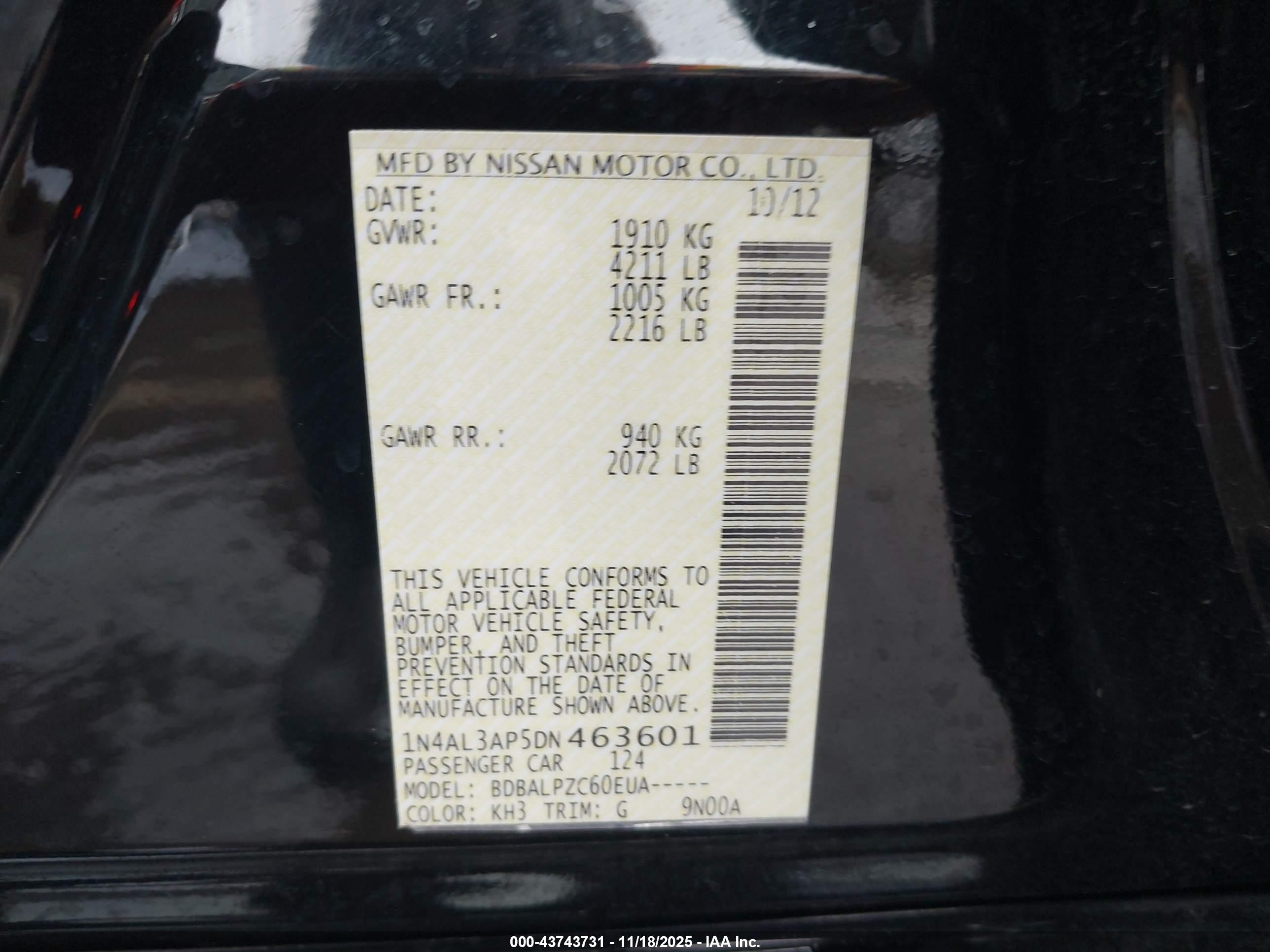 2013 Nissan Altima 2.5 Black vin: 1N4AL3AP5DN463601