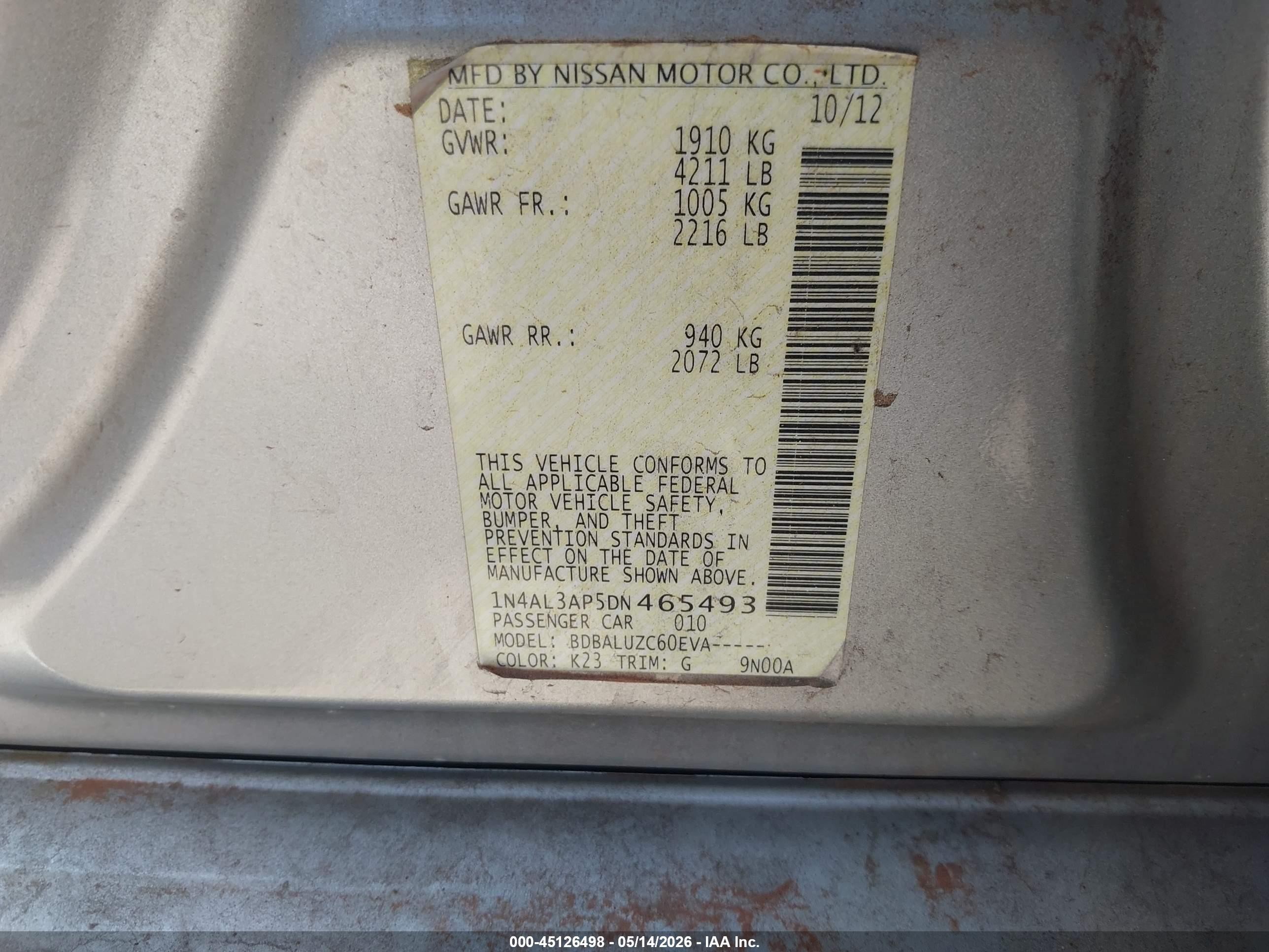 2013 Nissan Altima 2.5 Sv Silver vin: 1N4AL3AP5DN465493