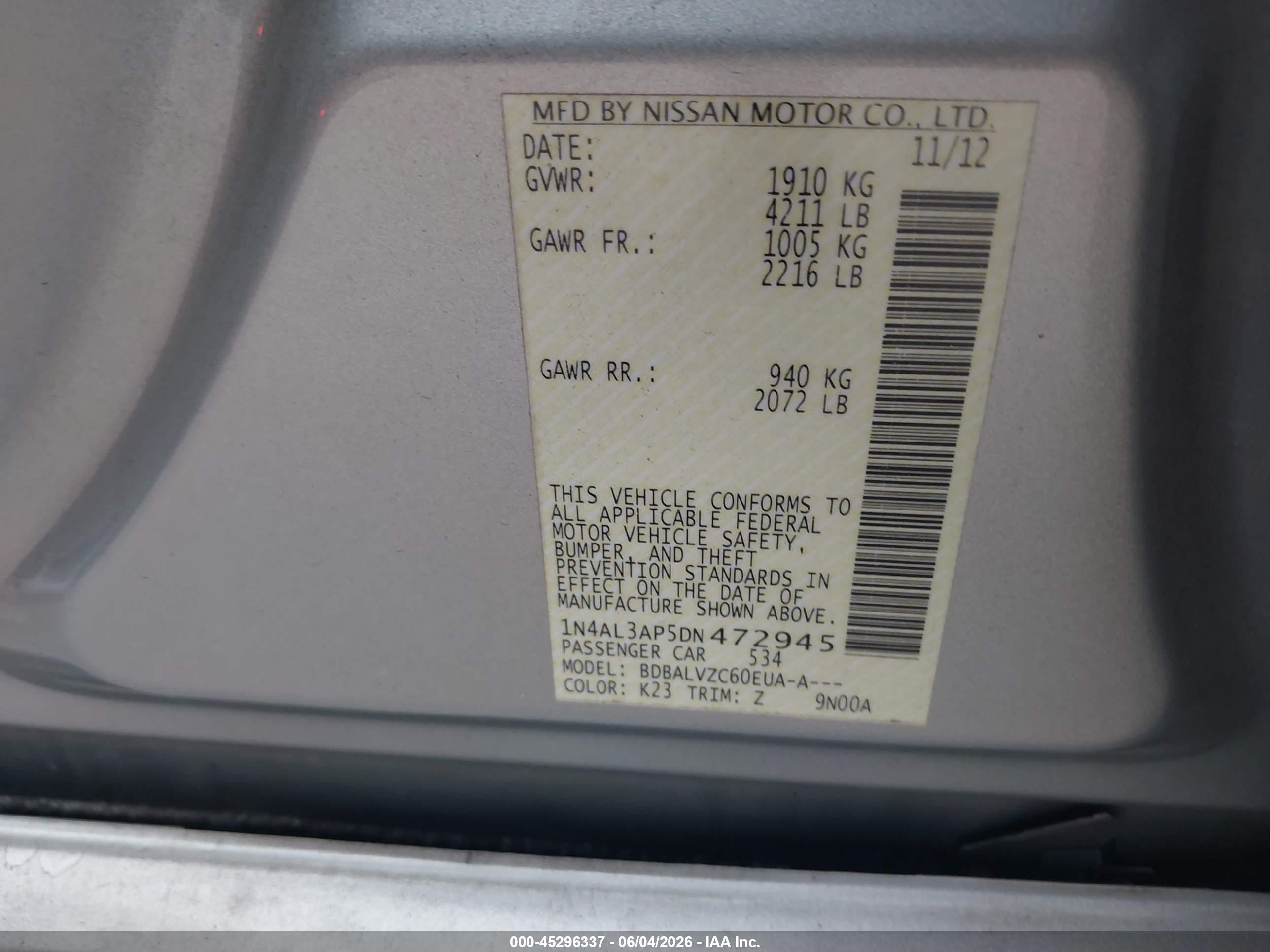 2013 Nissan Altima 2.5 Sl Серебряный vin: 1N4AL3AP5DN472945