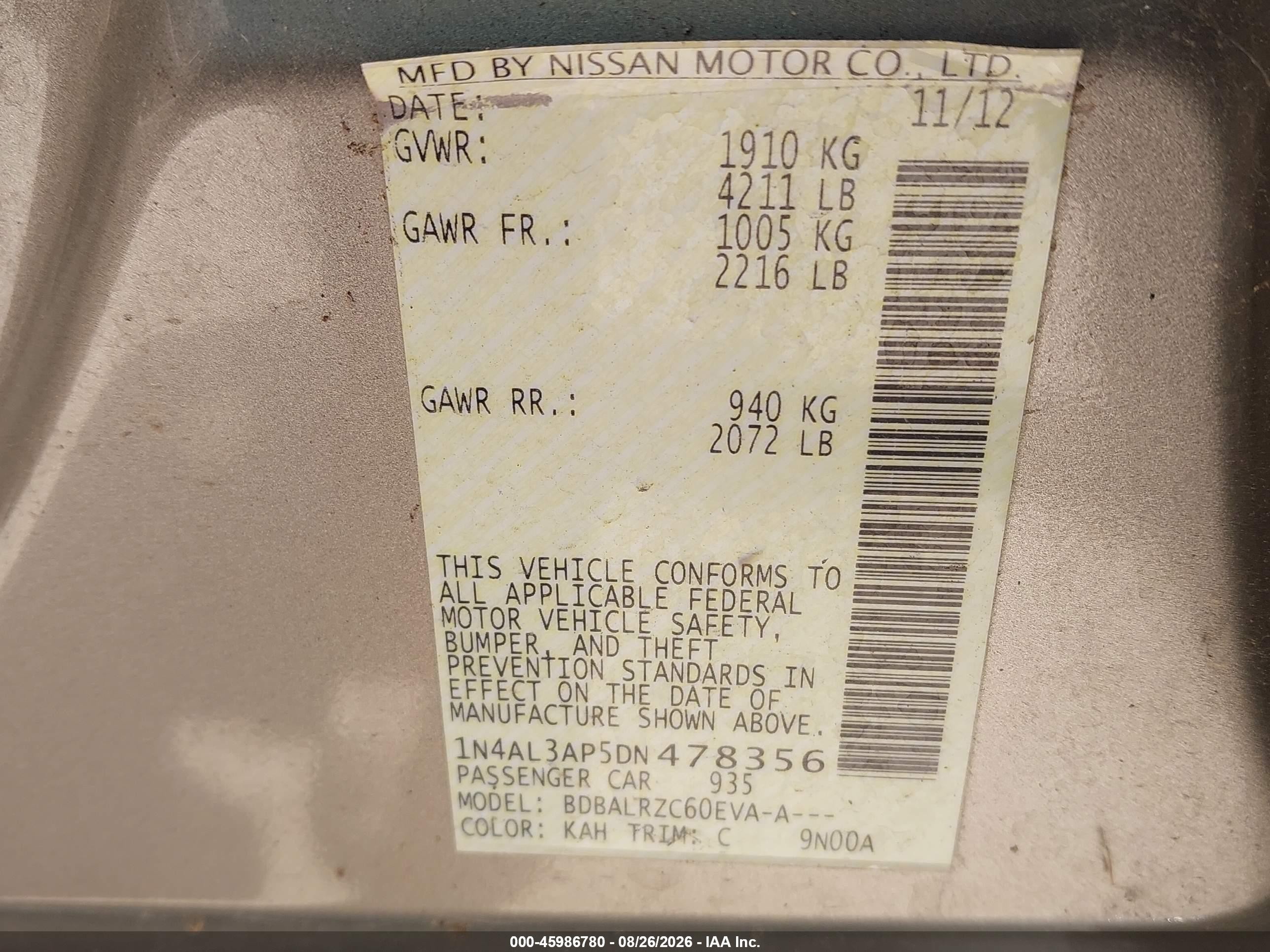 2013 Nissan Altima 2.5 S Gold vin: 1N4AL3AP5DN478356