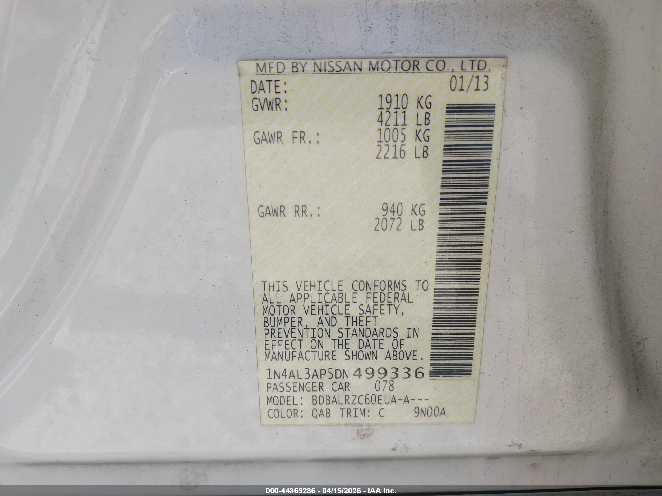 2013 Nissan Altima 2.5 S White vin: 1N4AL3AP5DN499336