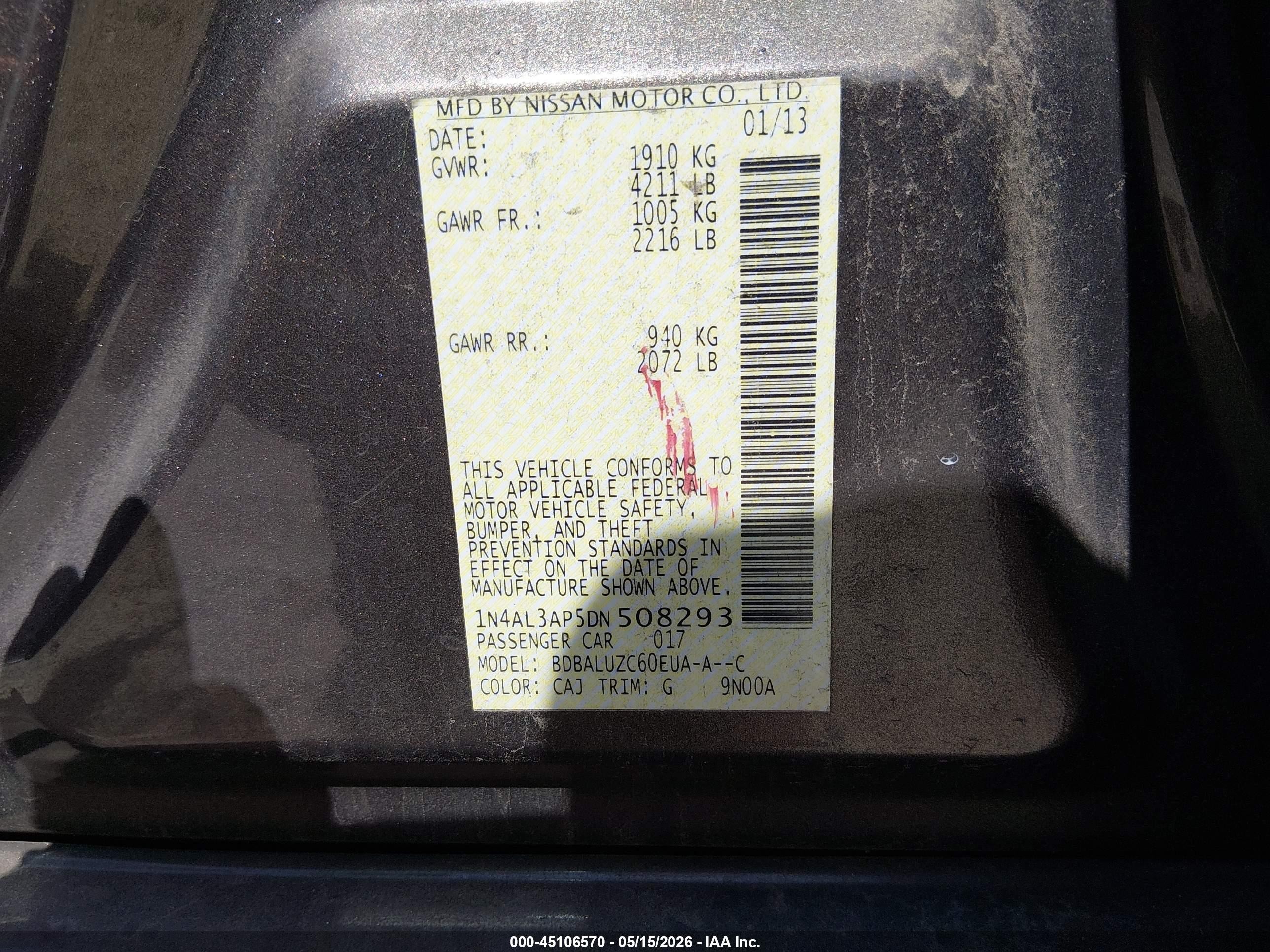 2013 Nissan Altima 2.5 Sv Gray vin: 1N4AL3AP5DN508293
