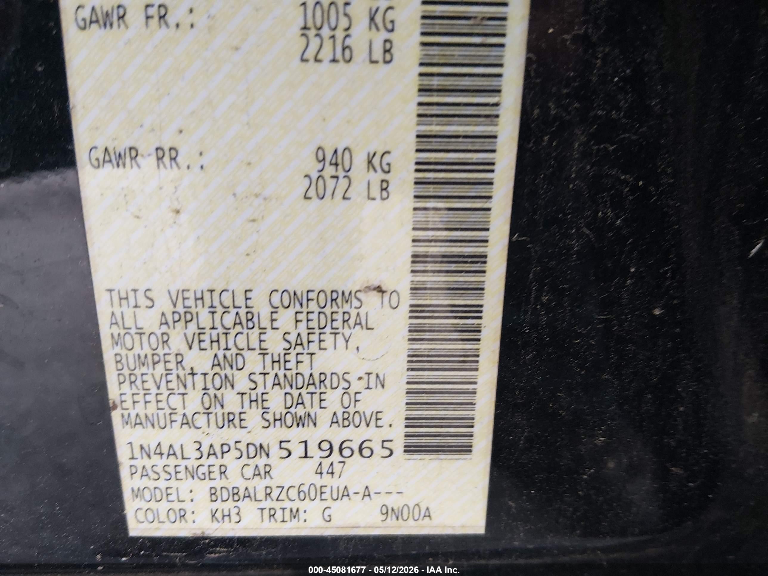 2013 Nissan Altima 2.5 S Black vin: 1N4AL3AP5DN519665
