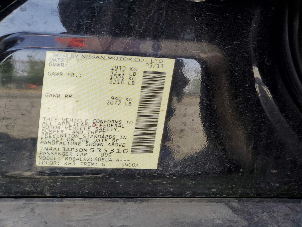 2013 Nissan Altima 2.5 Black vin: 1N4AL3AP5DN535316