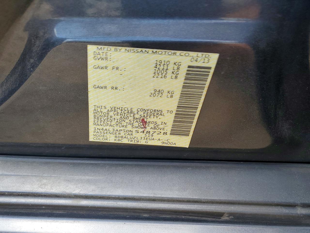 2013 Nissan Altima 2.5 Gray vin: 1N4AL3AP5DN548728