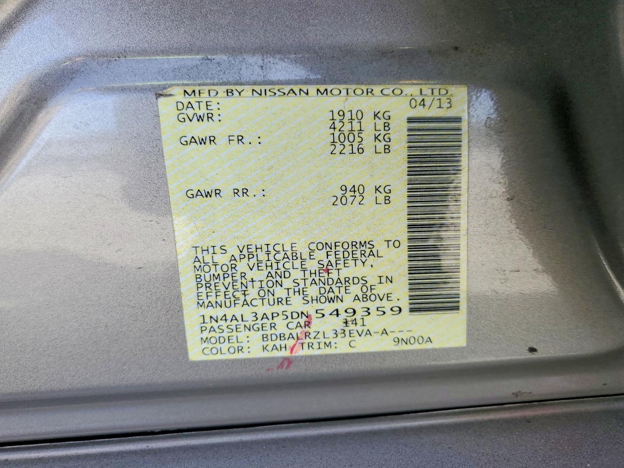 2013 Nissan Altima 2.5 Beige vin: 1N4AL3AP5DN549359