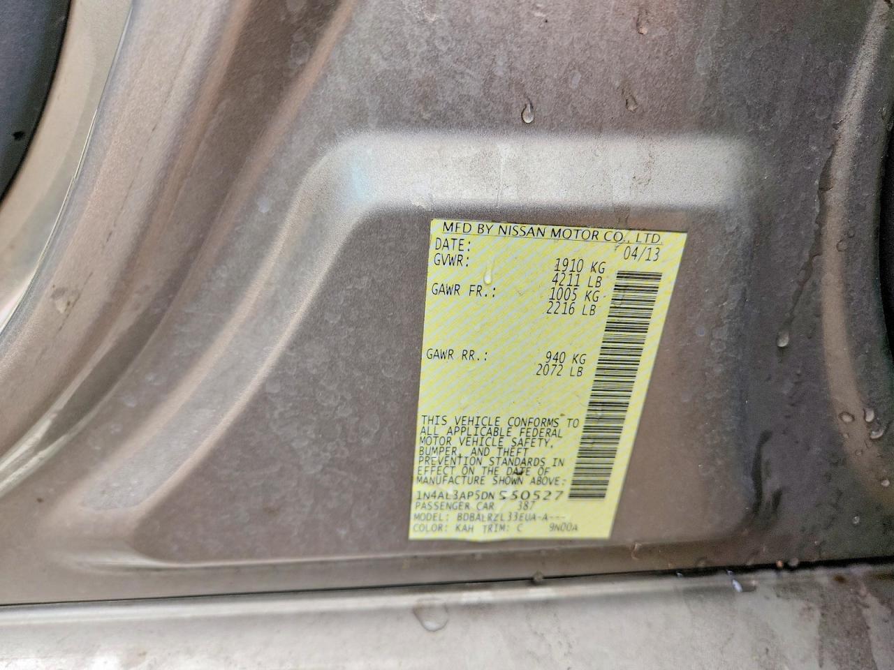 2013 Nissan Altima 2.5 Tan vin: 1N4AL3AP5DN550527