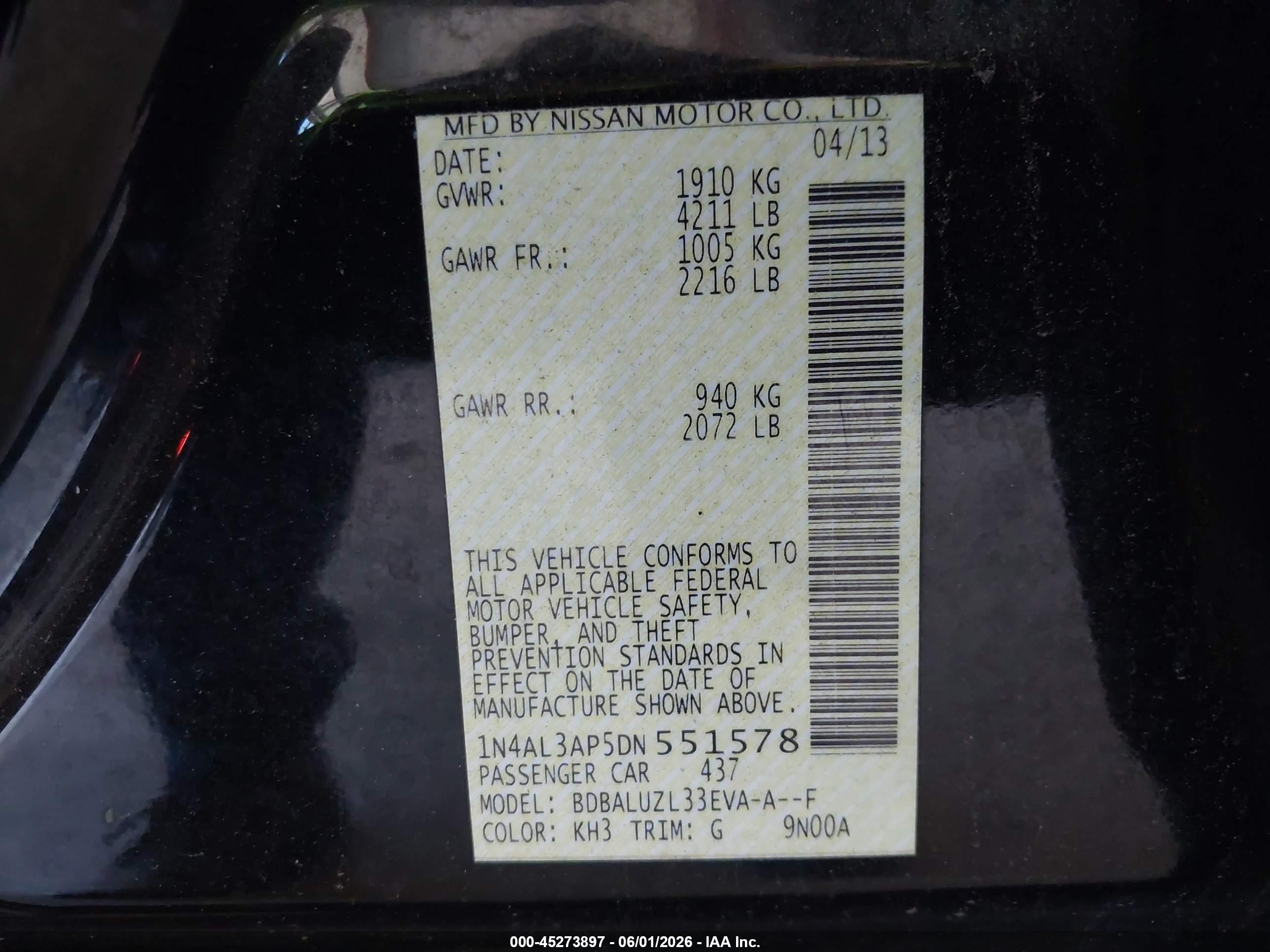 2013 Nissan Altima 2.5 Sv Black vin: 1N4AL3AP5DN551578