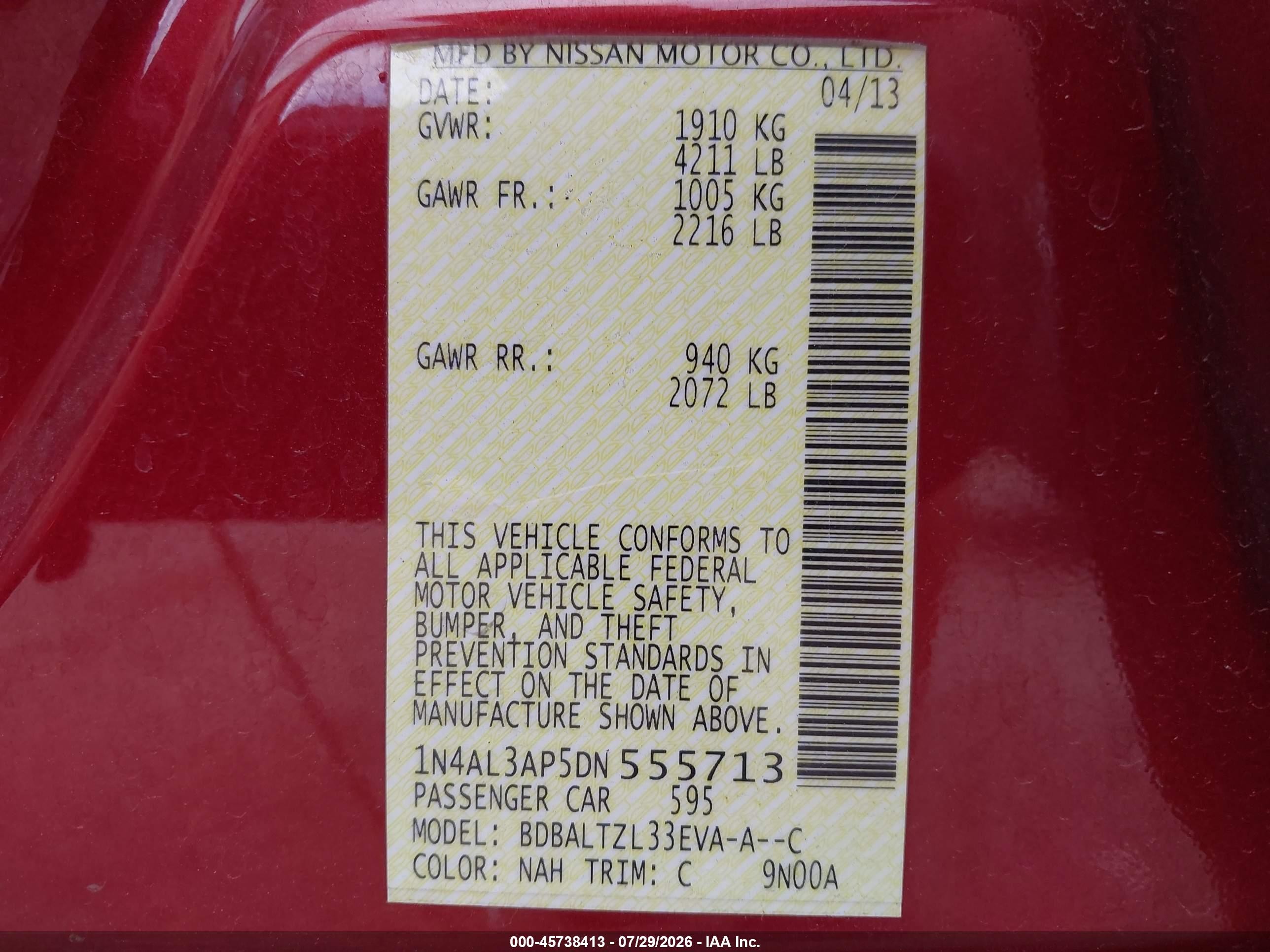 2013 Nissan Altima 2.5 Sv Red vin: 1N4AL3AP5DN555713