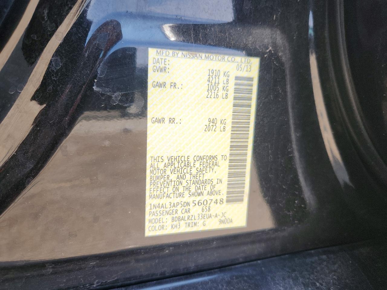 2013 Nissan Altima 2.5 Black vin: 1N4AL3AP5DN560748
