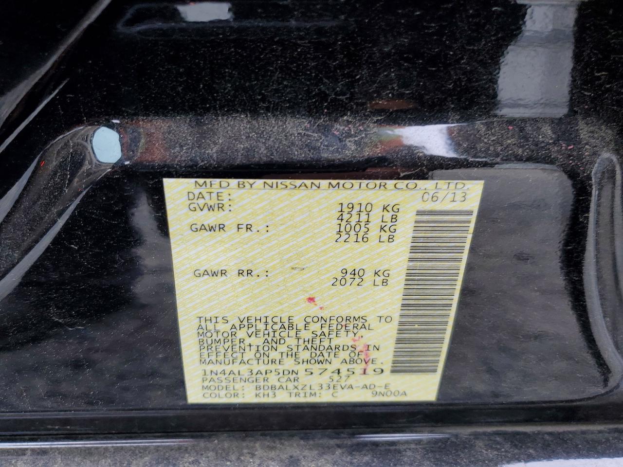 2013 Nissan Altima 2.5 Черный vin: 1N4AL3AP5DN574519