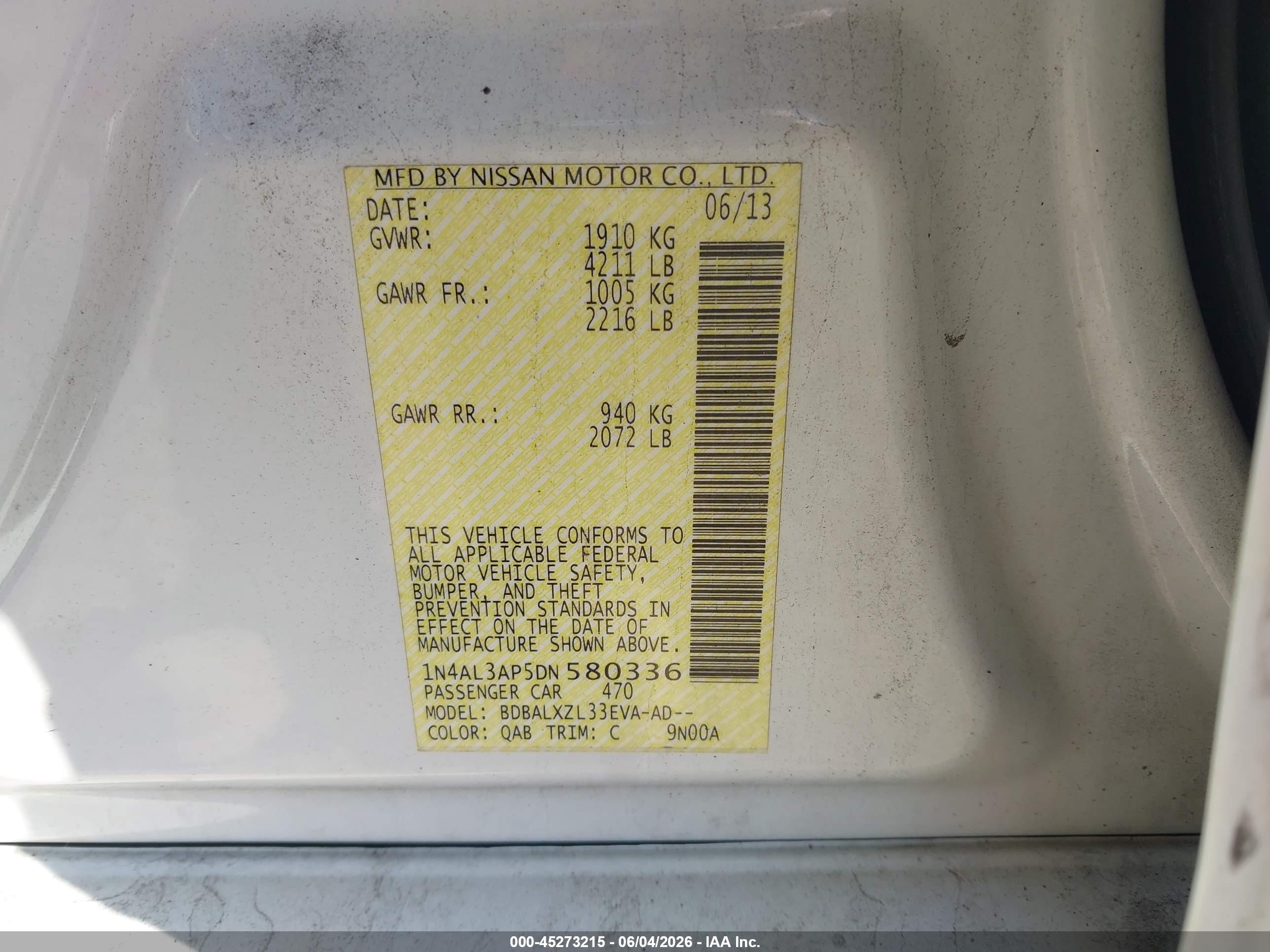 2013 Nissan Altima 2.5 Sl White vin: 1N4AL3AP5DN580336