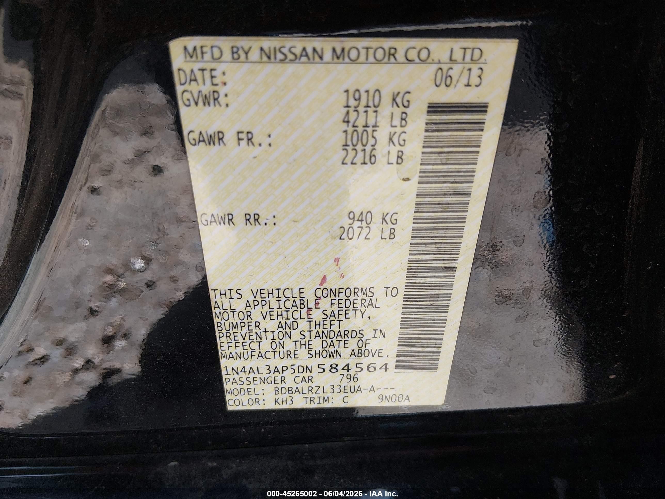 2013 Nissan Altima 2.5 S Black vin: 1N4AL3AP5DN584564