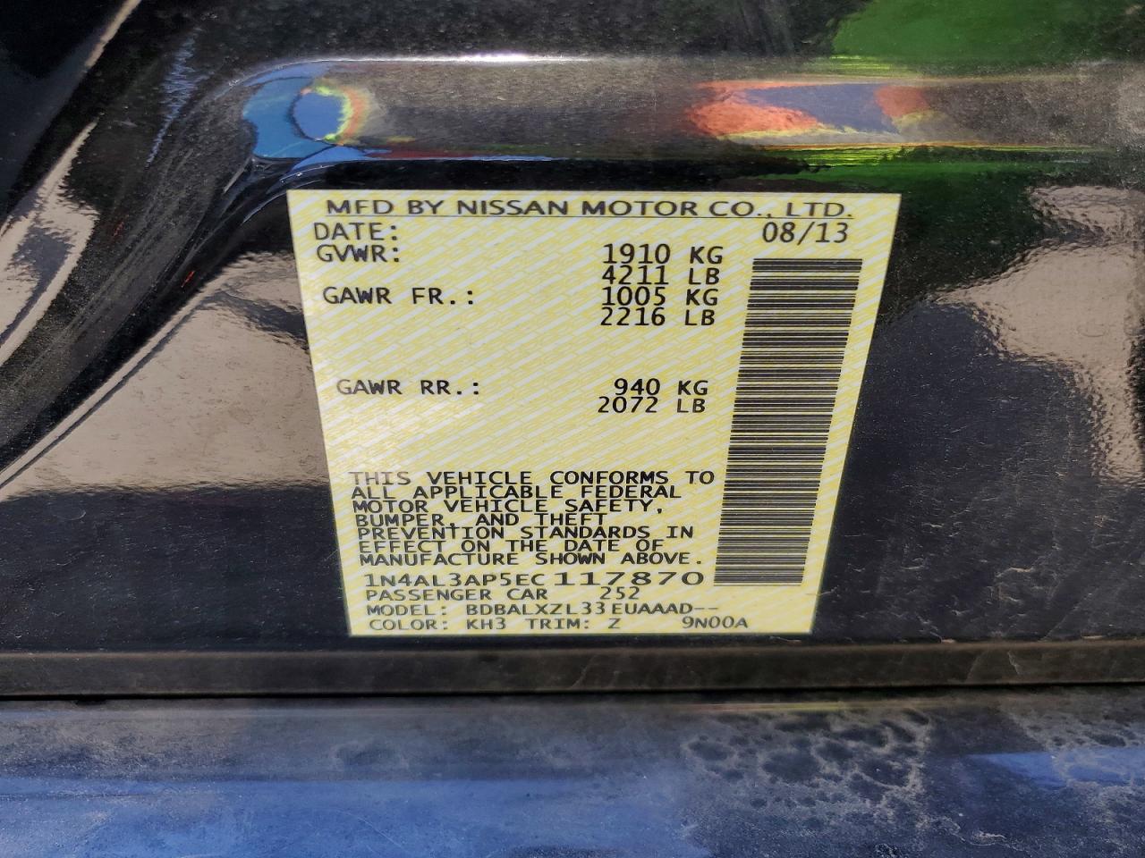 2014 Nissan Altima 2.5 Черный vin: 1N4AL3AP5EC117870