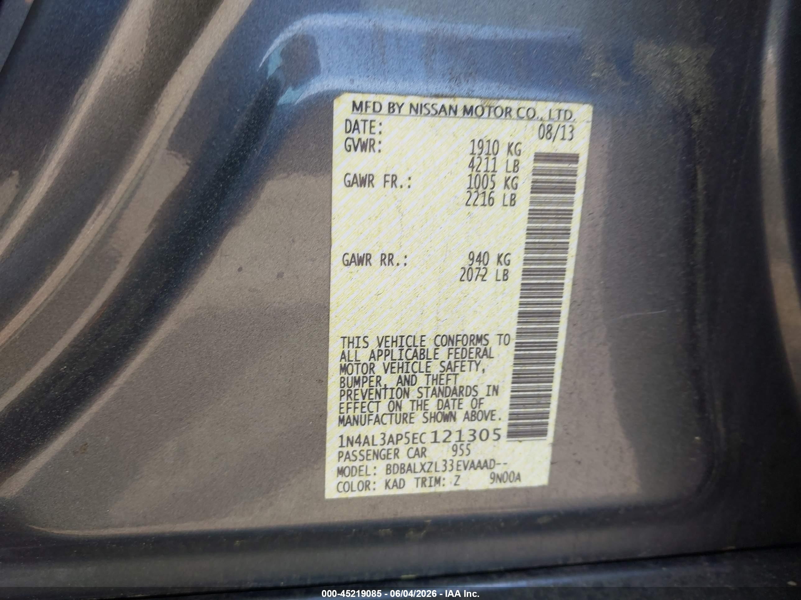 2014 Nissan Altima 2.5 Sl Gray vin: 1N4AL3AP5EC121305