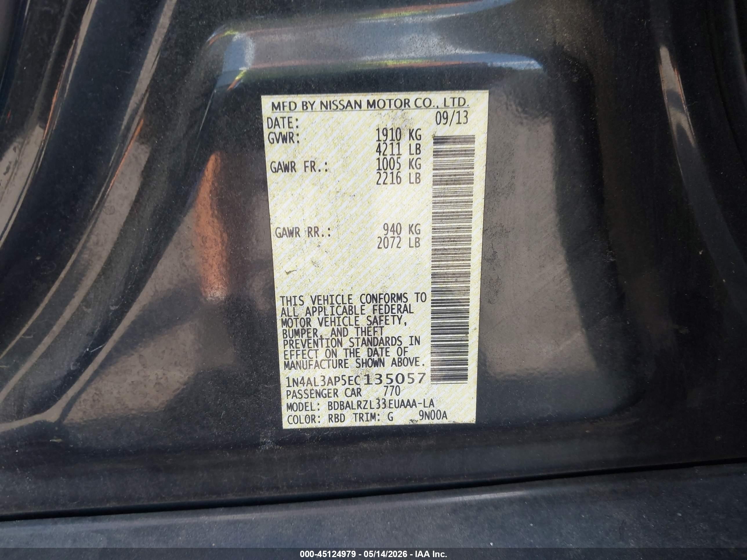 2014 Nissan Altima 2.5 S Черный vin: 1N4AL3AP5EC135057