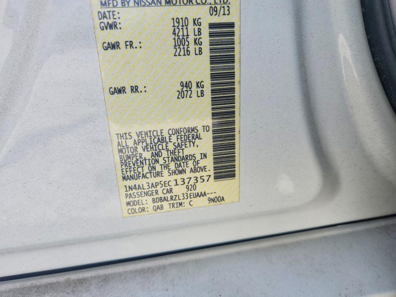 2014 Nissan Altima 2.5 S Белый vin: 1N4AL3AP5EC137357