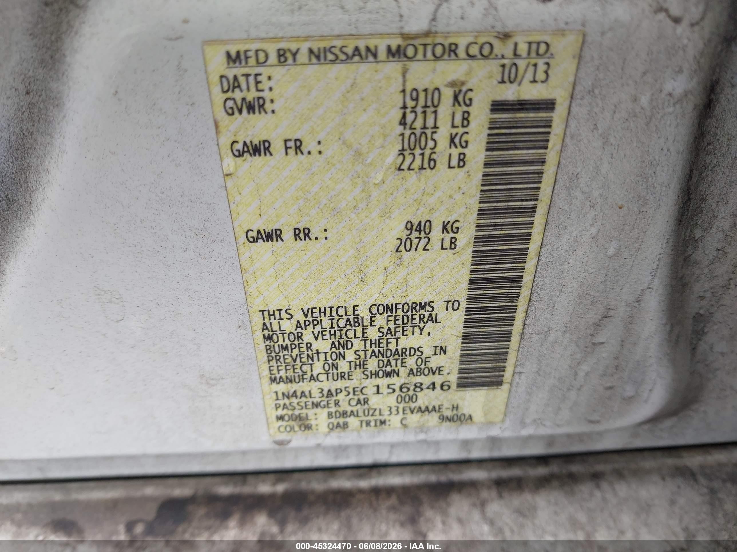 2014 Nissan Altima 2.5 Sv White vin: 1N4AL3AP5EC156846