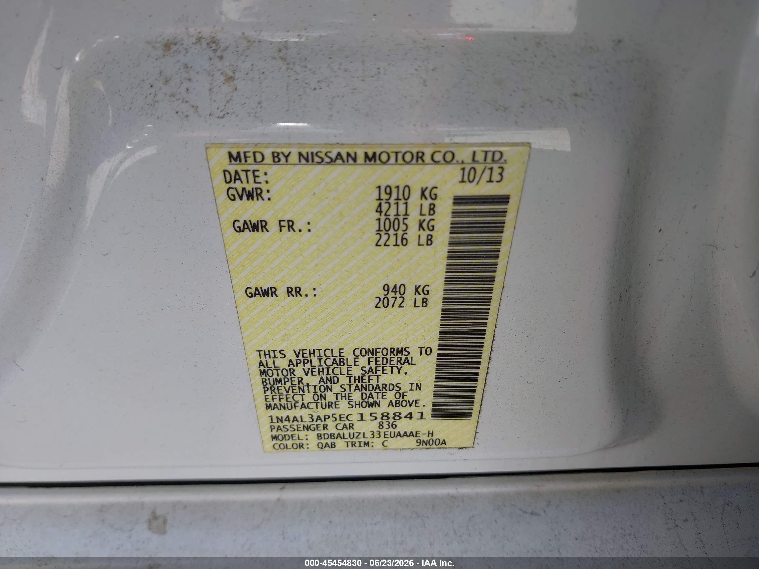 2014 Nissan Altima 2.5/s/sv/sl White vin: 1N4AL3AP5EC158841