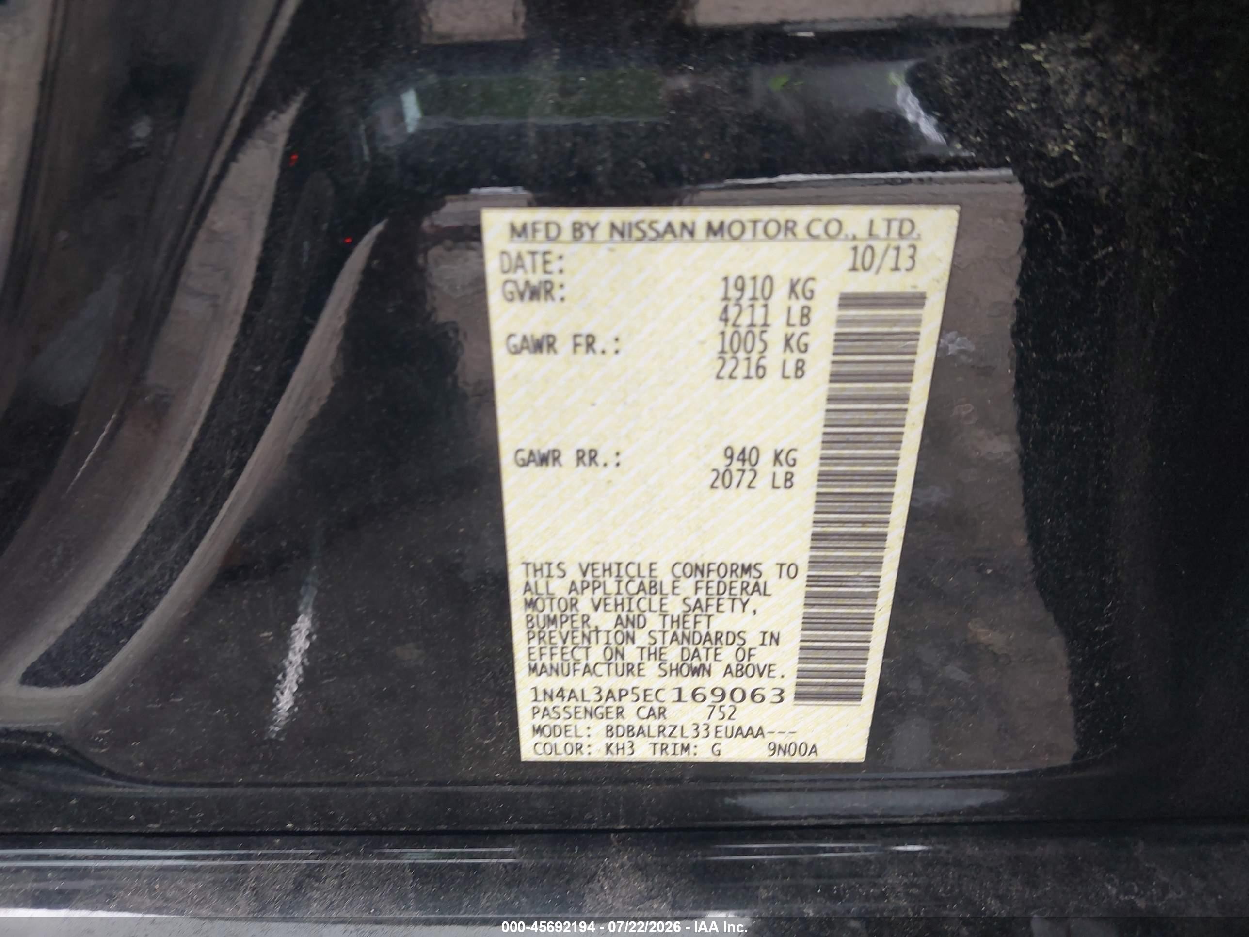 2014 Nissan Altima 2.5 S Black vin: 1N4AL3AP5EC169063