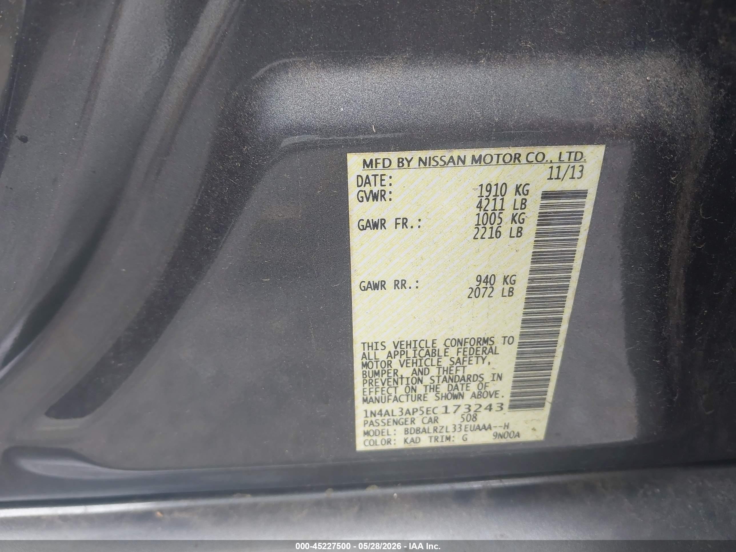 2014 Nissan Altima 2.5 S Gray vin: 1N4AL3AP5EC173243
