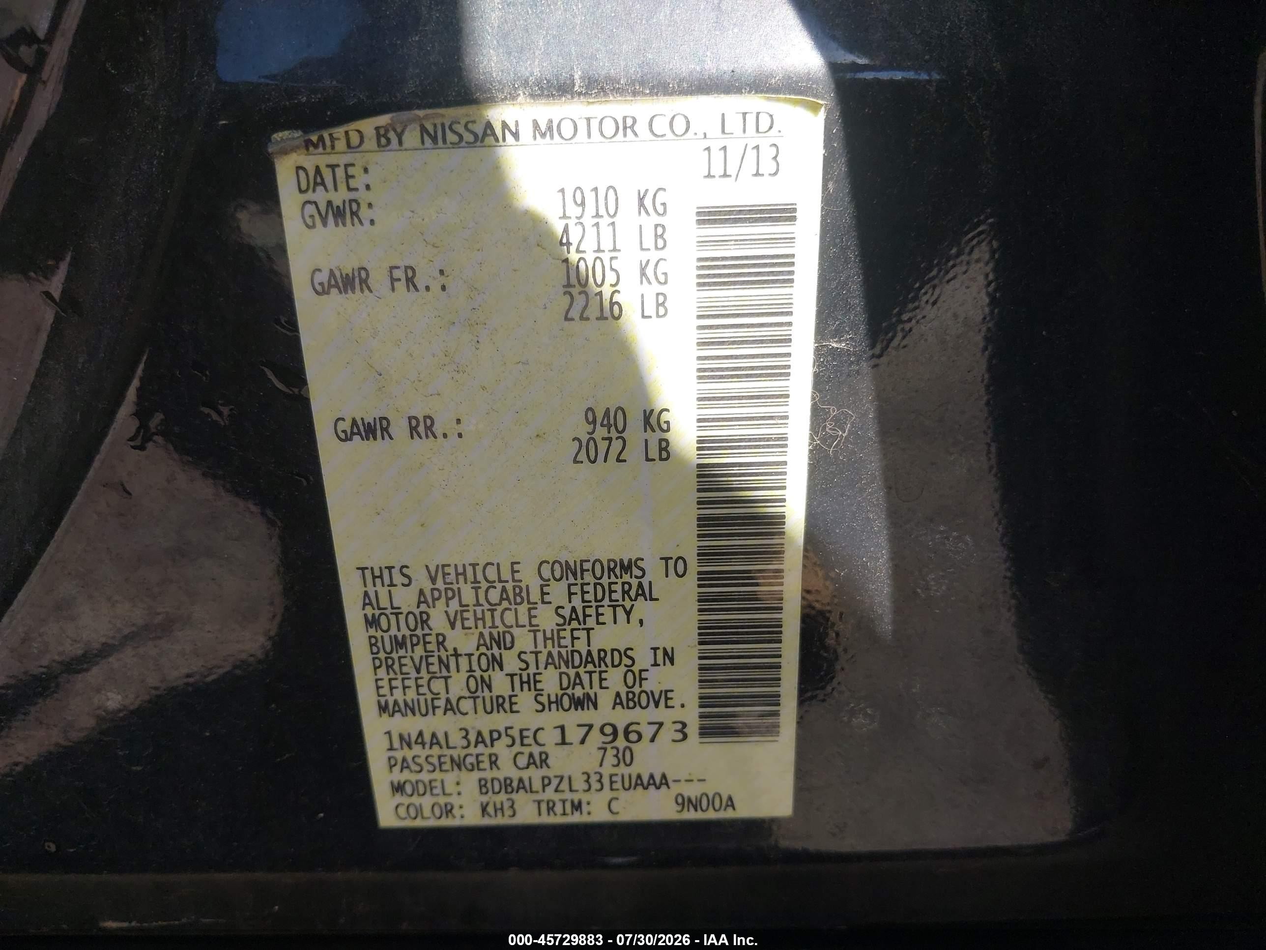 2014 Nissan Altima 2.5 Black vin: 1N4AL3AP5EC179673