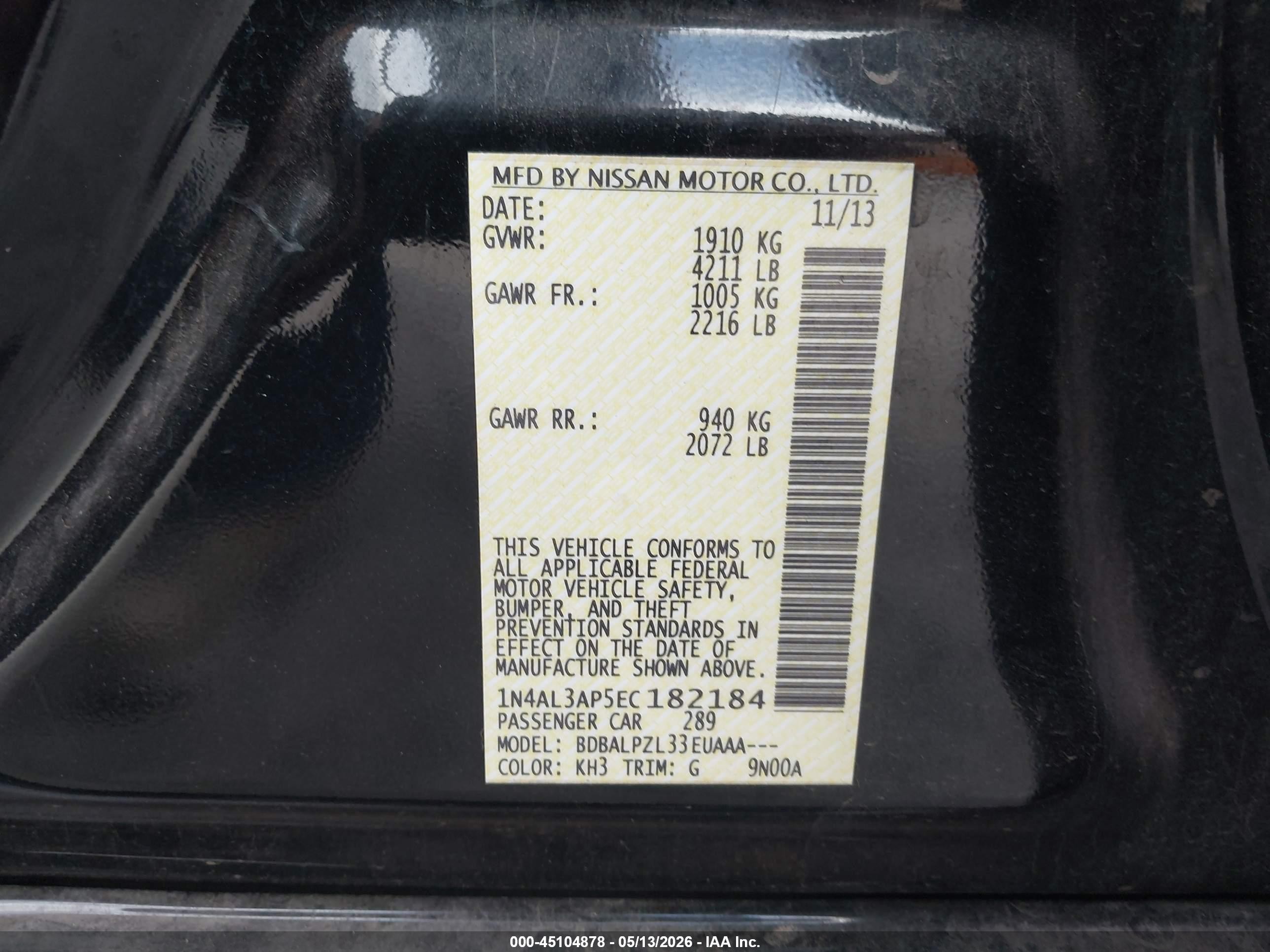 2014 Nissan Altima 2.5 Black vin: 1N4AL3AP5EC182184